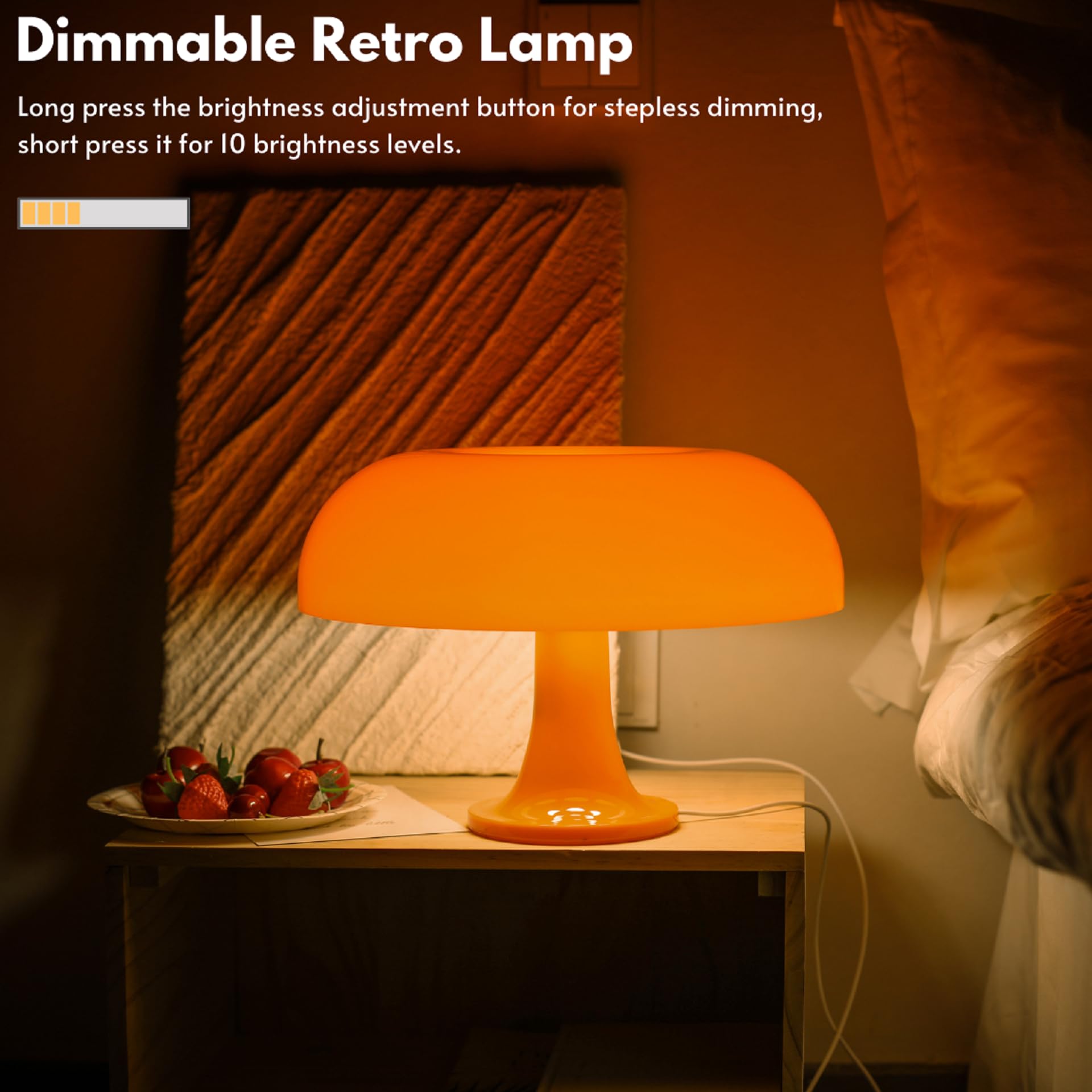 Uehict Orange Mushroom Lamp, Dimmable Donut Lamp With 3 Lighting Modes, 70S Retro Mid Century Modern Lamp, Mushroom Table Lamp For Bedroom Living Room, Home Decor Aesthetic Lamp, Cool Lamp Gift Idea