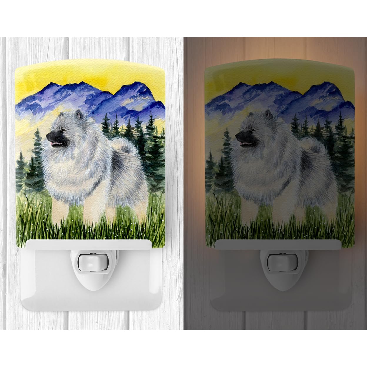 Caroline'S Treasures Ss8323Cnl Keeshond Ceramic Night Light Compact, Ul-Certified, Ideal For Bedroom, Bathroom, Nursery, Hallway, Kitchen, 6X4X3, Multicolor