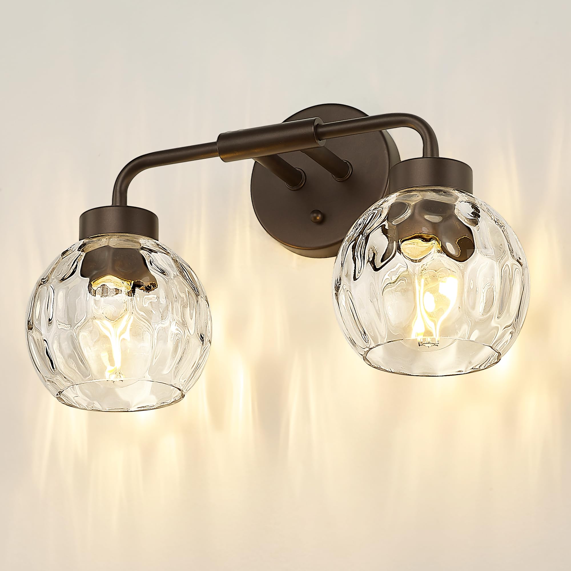 Zeyu 2-Light Bathroom Vanity Light  Farmhouse Wall Sconce Lighting With Water Ripple Globe Glass  Oil Rubbed Bronze Finish  Zs62Bg-2W Orb-Wg