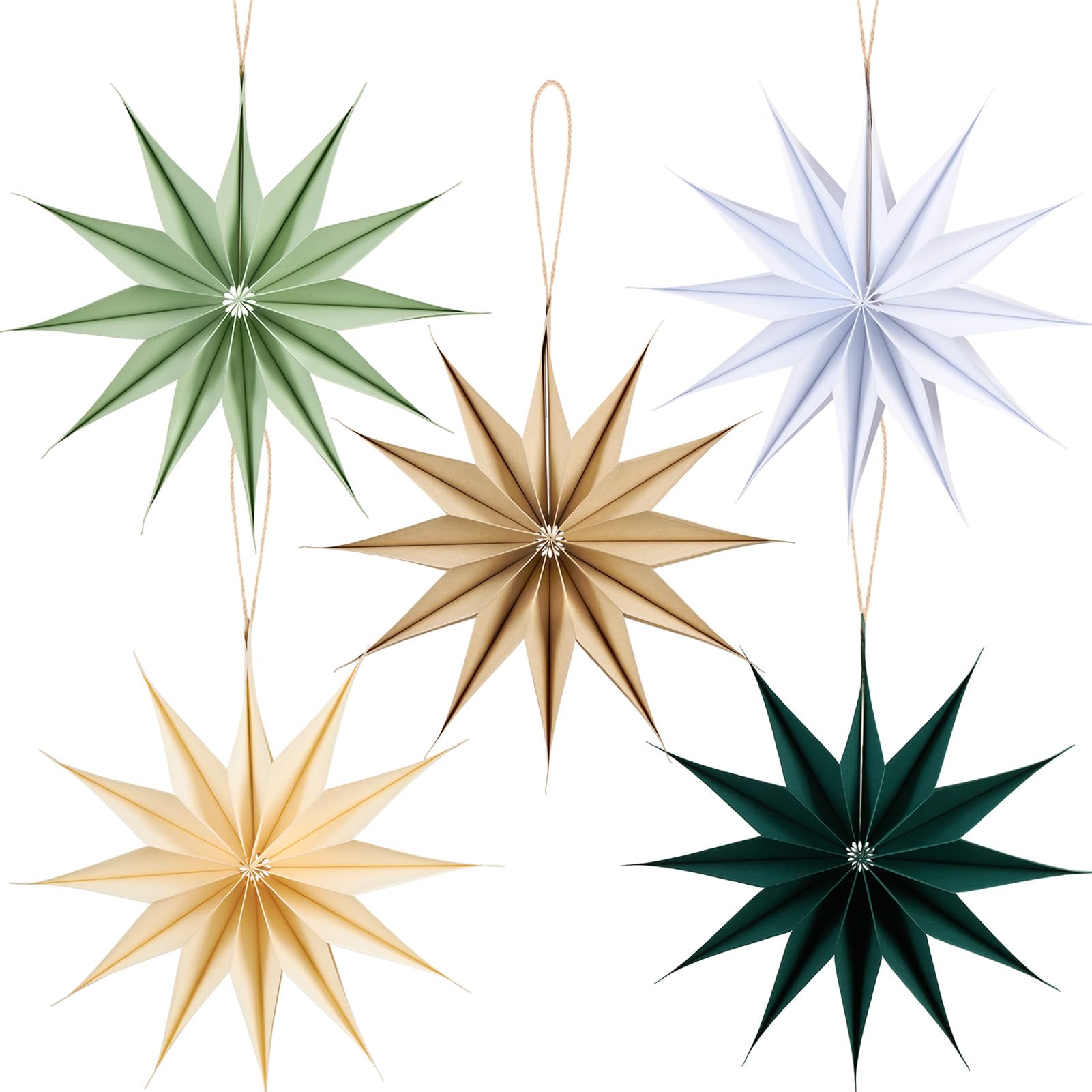 Paper Jazz 12 Point Paper Star Lantern 5 Pcs Sage Green Christmas Ornaments With Paper Stars Large Vintage Christmas Wall Decor For Xmas New Year Baby Shower Wedding Spring Party.