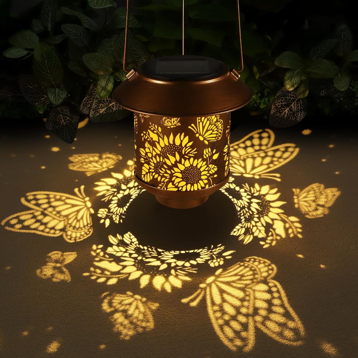 Doogarden Solar Lantern Outdoor Hanging Metal Garden Decor, Waterproof LED, Bronze, Butterfly, Model D-MTD102
