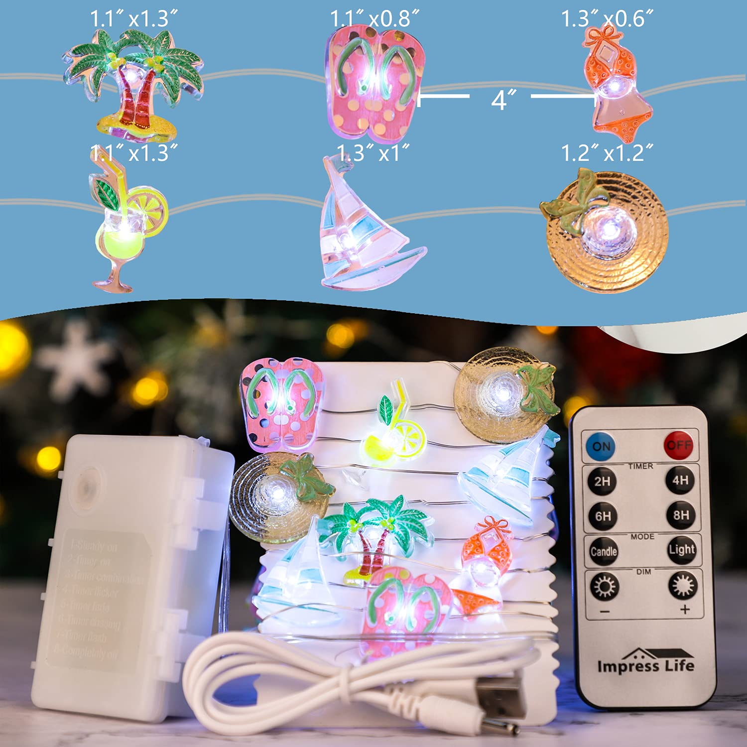 Impress Life Ocean Theme String Lights, 10FT 30 LED, Battery Powered, Remote & Timer, Nautical Decor, Model B078