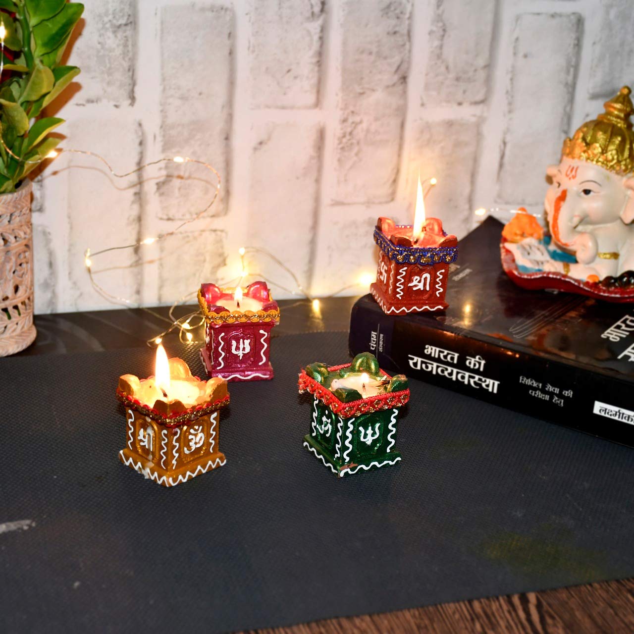 Perpetual Tulsi Diya for Diwali Decoration Handmade | Earthen Clay Terracotta Decorative Diya 4 Pcs Set | Tealight Candle Festiv