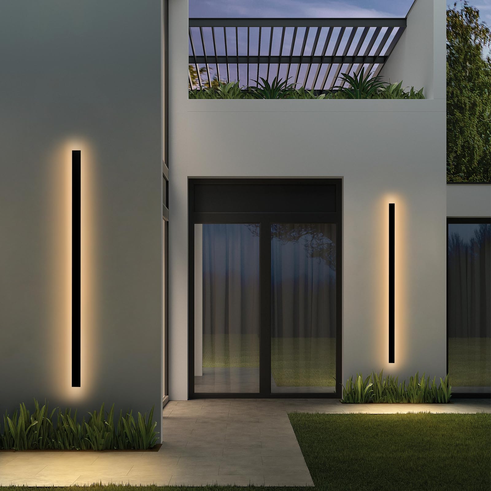 NKJORTPPL 2 Pack 79 Inch Modern Wall Light Fixture, Black Outdoor Wall Lights for House, Long Stripe Linear Outside Wall Sconce 