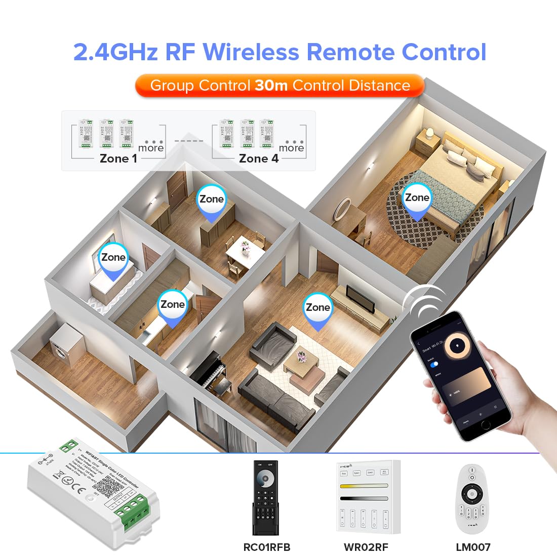 Btf-Lighting C01Rf Tuya Controller Support Pwm 5050Smd Fcob Cob Single Color (+V -V) 2Pin Led Strip String Bulb Compatible With