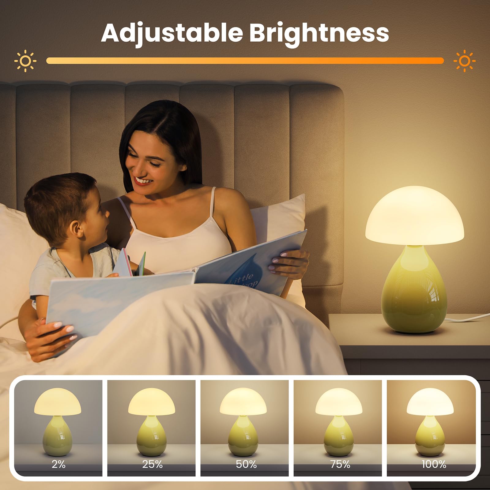 Vanbolon Mushroom Lamp Bedside, Mini Modern Lamp Small Vintage Table Nightstand Light, Small Light Dimmable For Bedroom, Living
