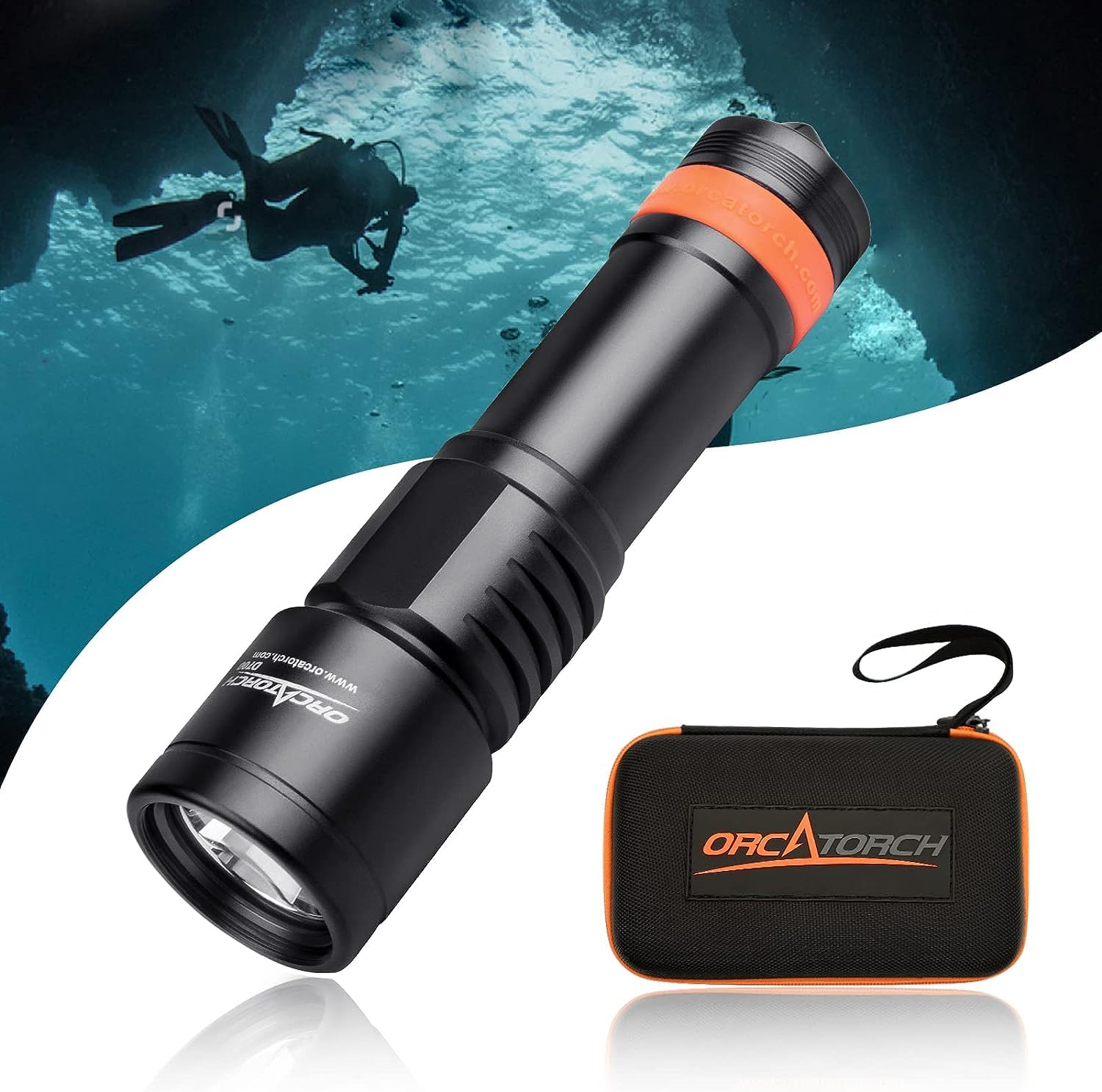 Orcatorch D700 1700 Lumens Dive Light Torch Mechanical Head Twist On/Off Professional Underwater Submersible Flashlight, Ip68 Waterproof, For Scuba Divers Technical Wreck Deep Sea Diving