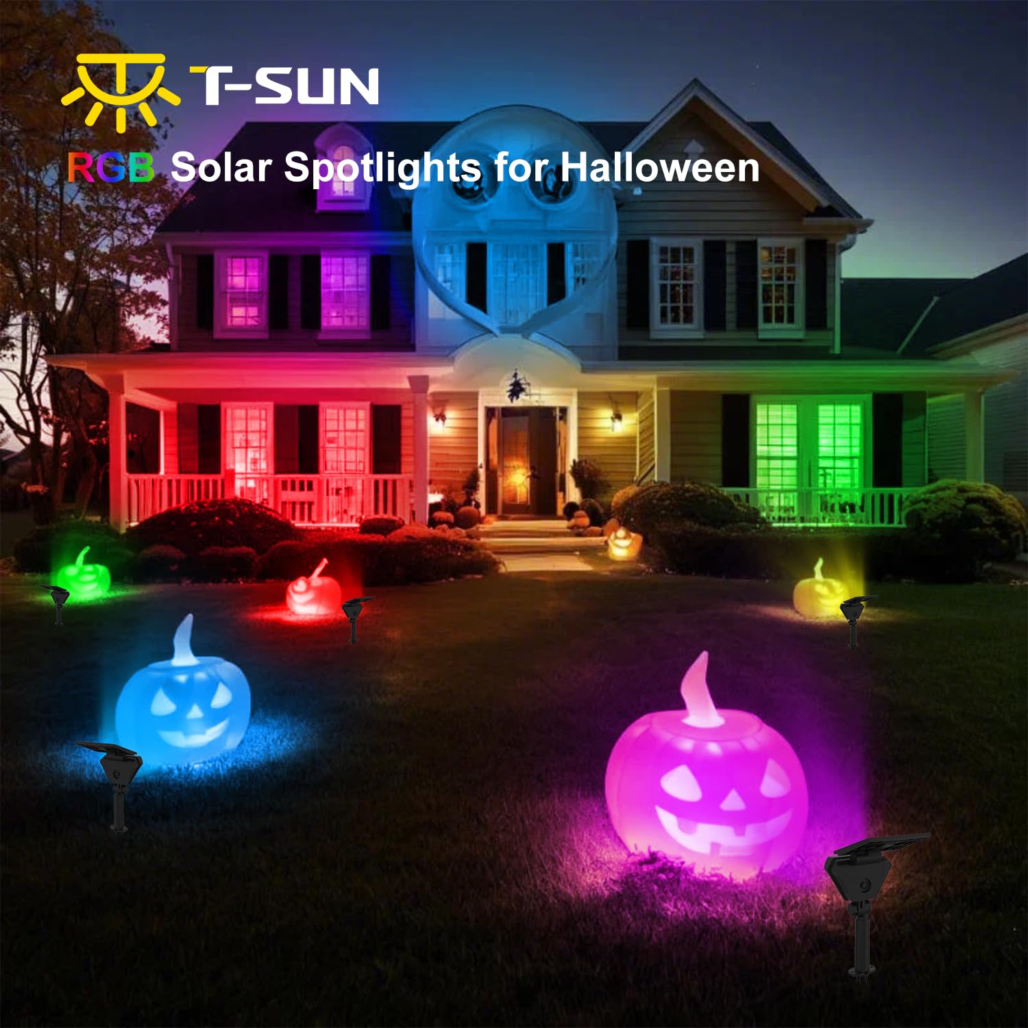 T-Sun Solar Spotlights Outdoor, 6 Pack Solar Landscape Spotlights Color Changing Spot Lights Ip65 Waterproof Spotlights Auto On/