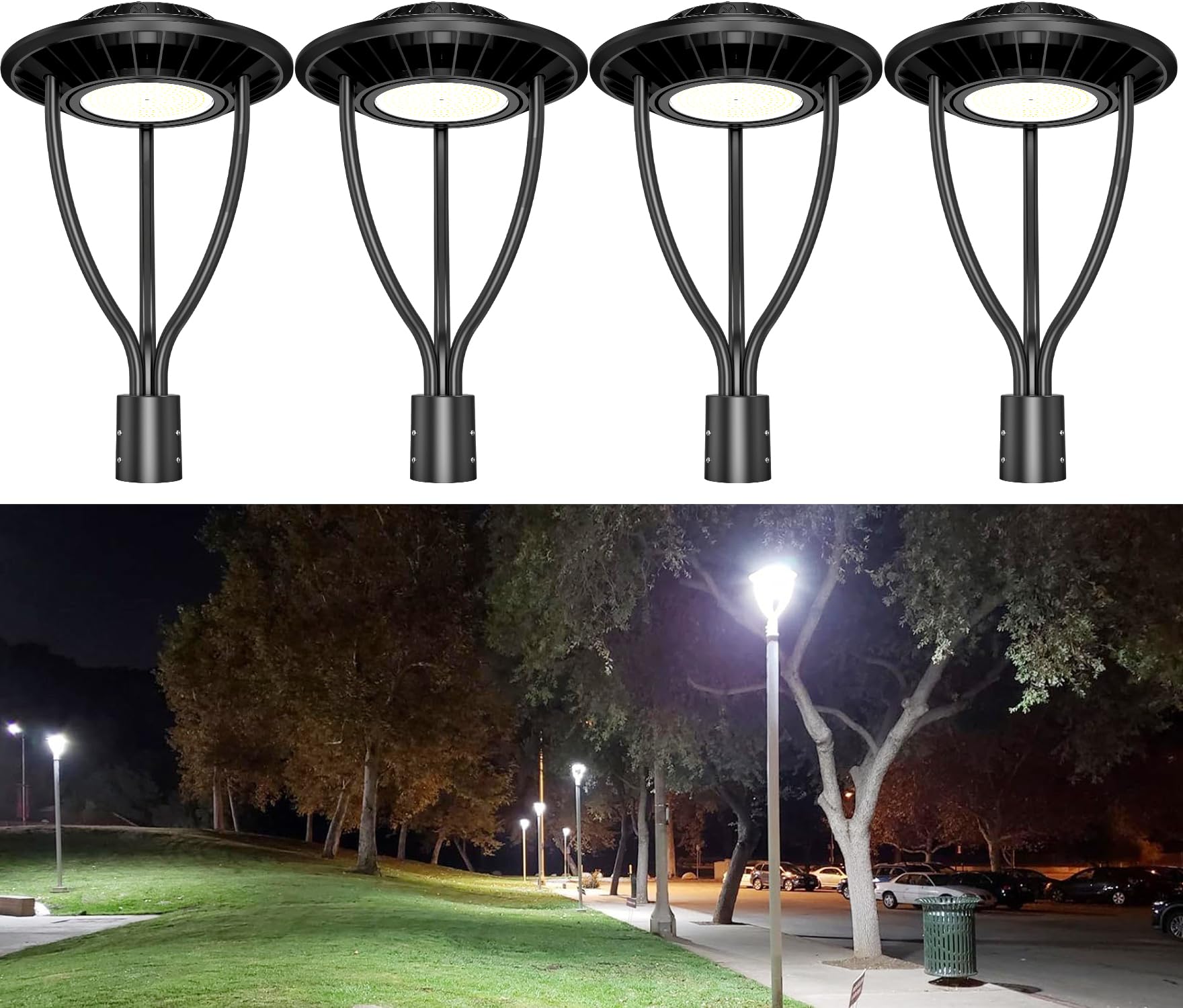 OPENLUX 4 Pack LED Post Top Light ETL DLC Listed 150W 120W 90W Adjustable Outdoor Pole Lights with Photocell IP65 Waterproof Post LED Fixture 5000K for Garden Yard Street