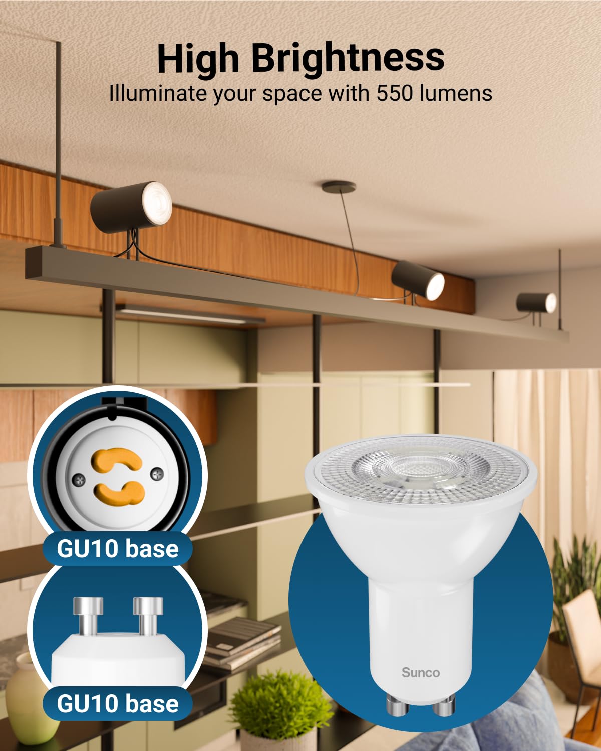 Sunco 12 Pack Mr16 Led Bulb, Gu10 Dimmable Track Light Bulbs, 5.5W=50W, 3000K Warm White, 550 Lm, 25000 Lifetime Hours Ul.