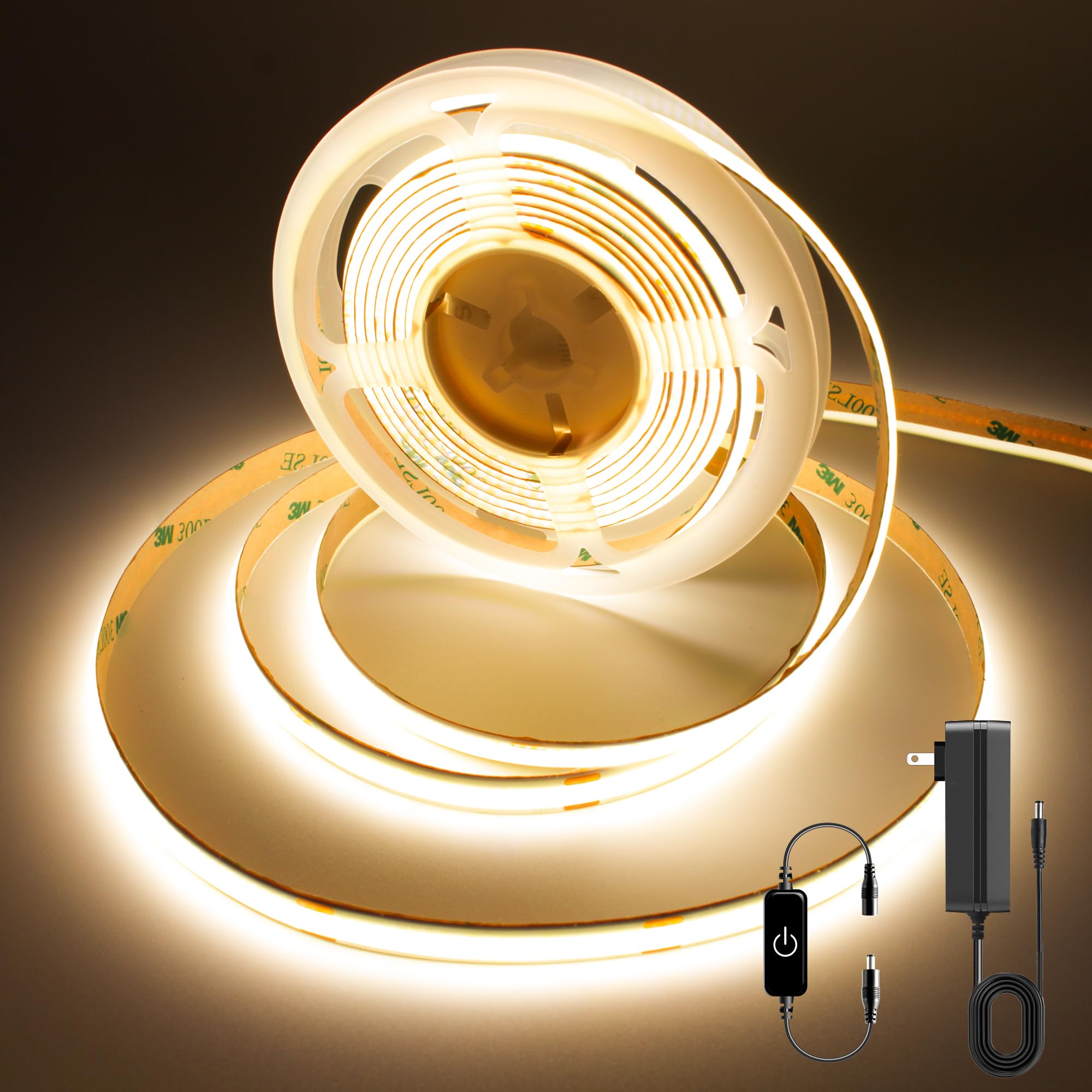 Pandery COB LED Band LED Band Lights 3M/9.84ft Touch Dimmable LED Bands CRI90+ 3000K Warm White cob led 960LEDs 24V LED Tape Lights Indoor for Bedroom  Kitchen  TV  Mirror Cabinet