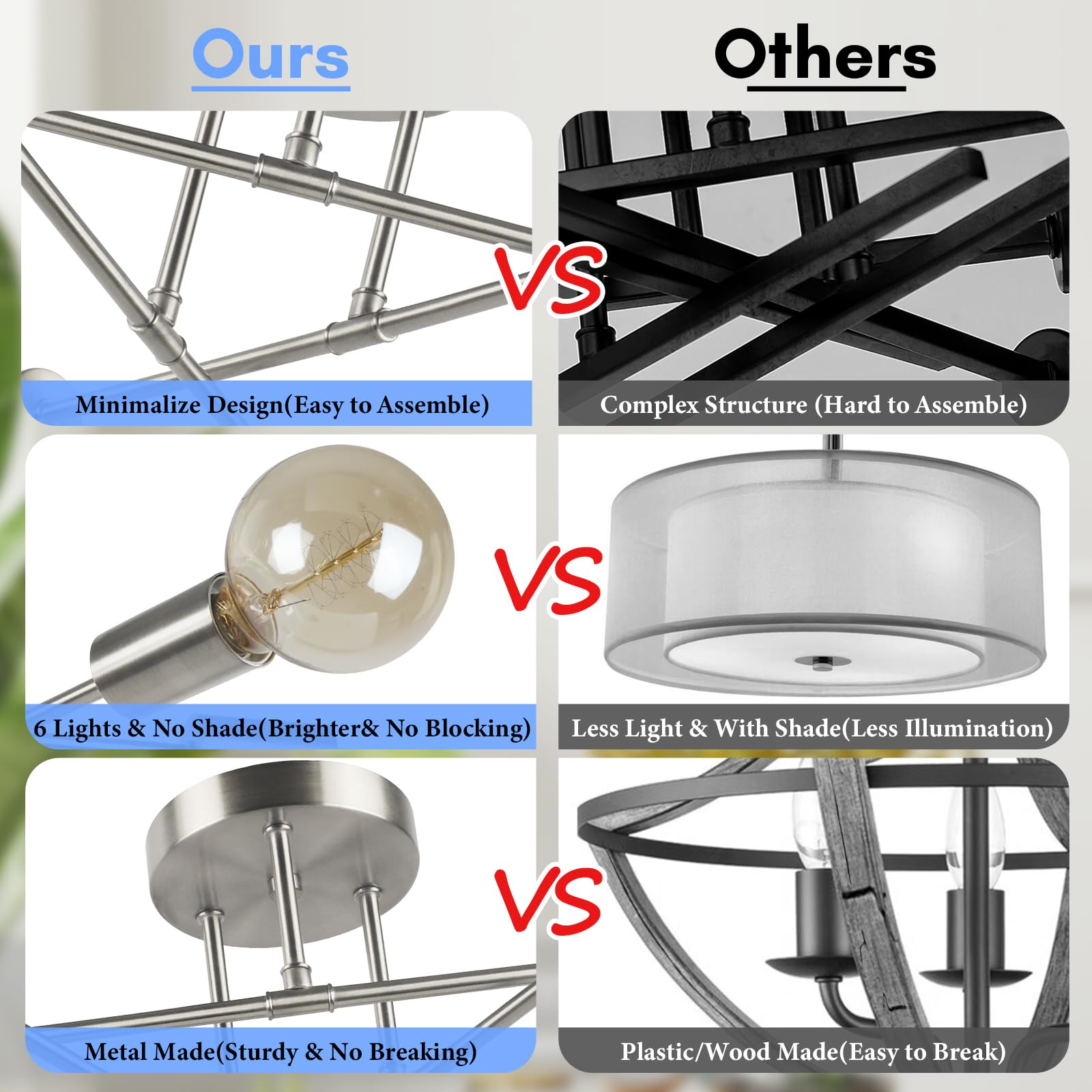 Bosceos Modern 6-Light Sputnik Chandelier, Brushed Nickel Ceiling Fixture For Living Room & Kitchen