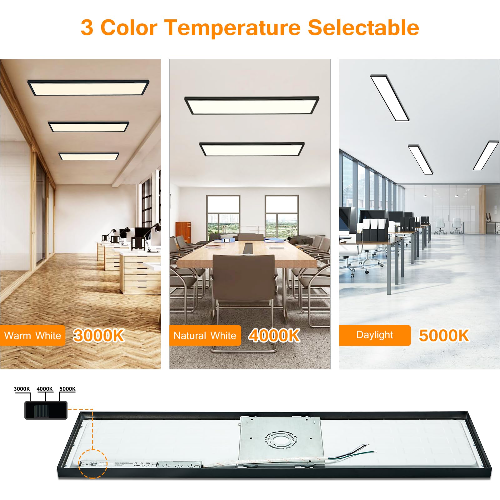 Mcacggo Black 1X4 Led Flat Panel Light Flush Mount 4-Pack, 3000K/4000K/5000K Selectable, Ultra-Thin Surface Mount Led Ceiling Li