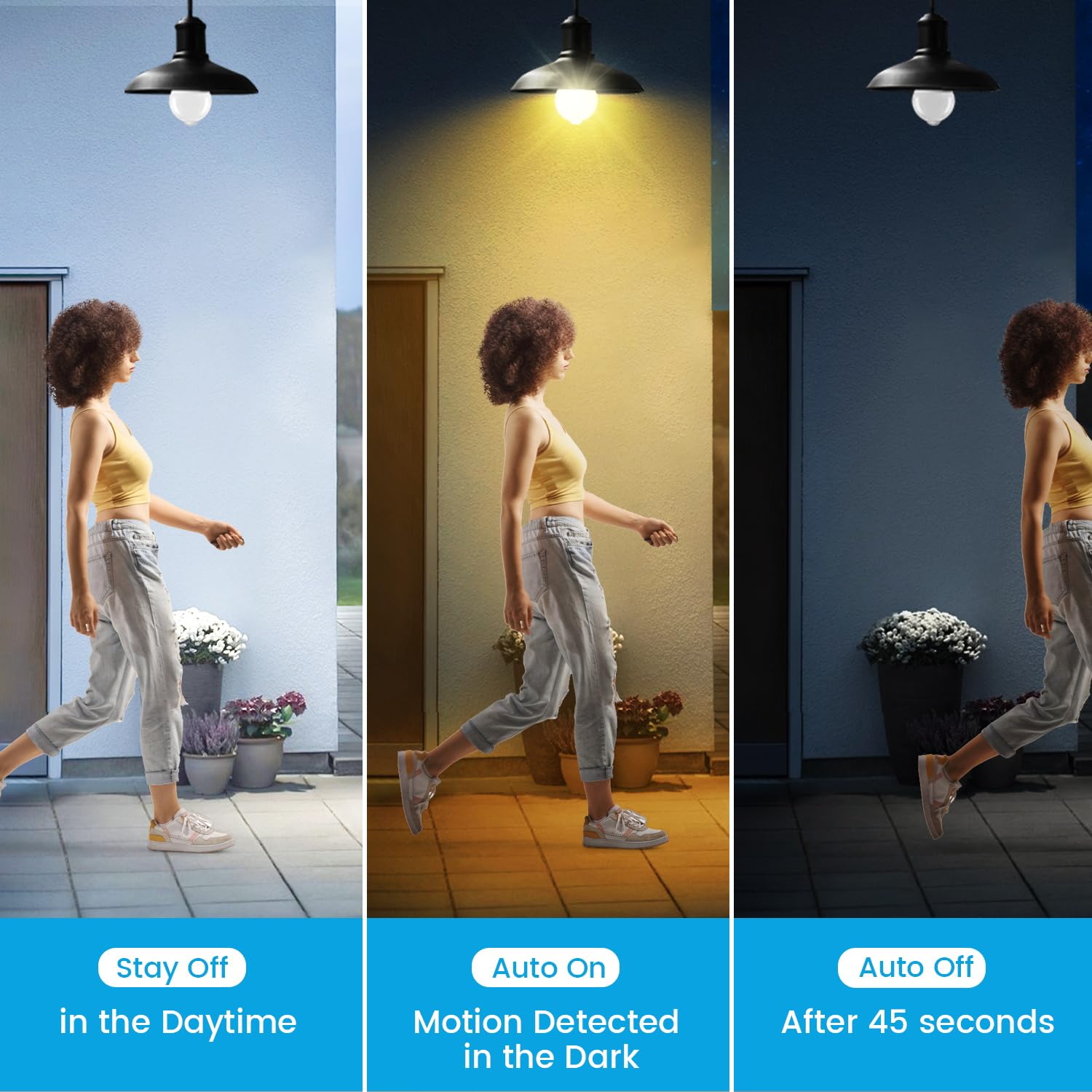 Aovpex Motion Sensor Light Bulbs, 100W Equivalent Motion Activated Security Light Bulb, 2700K Warm White, Dusk To Dawn, E26 A19