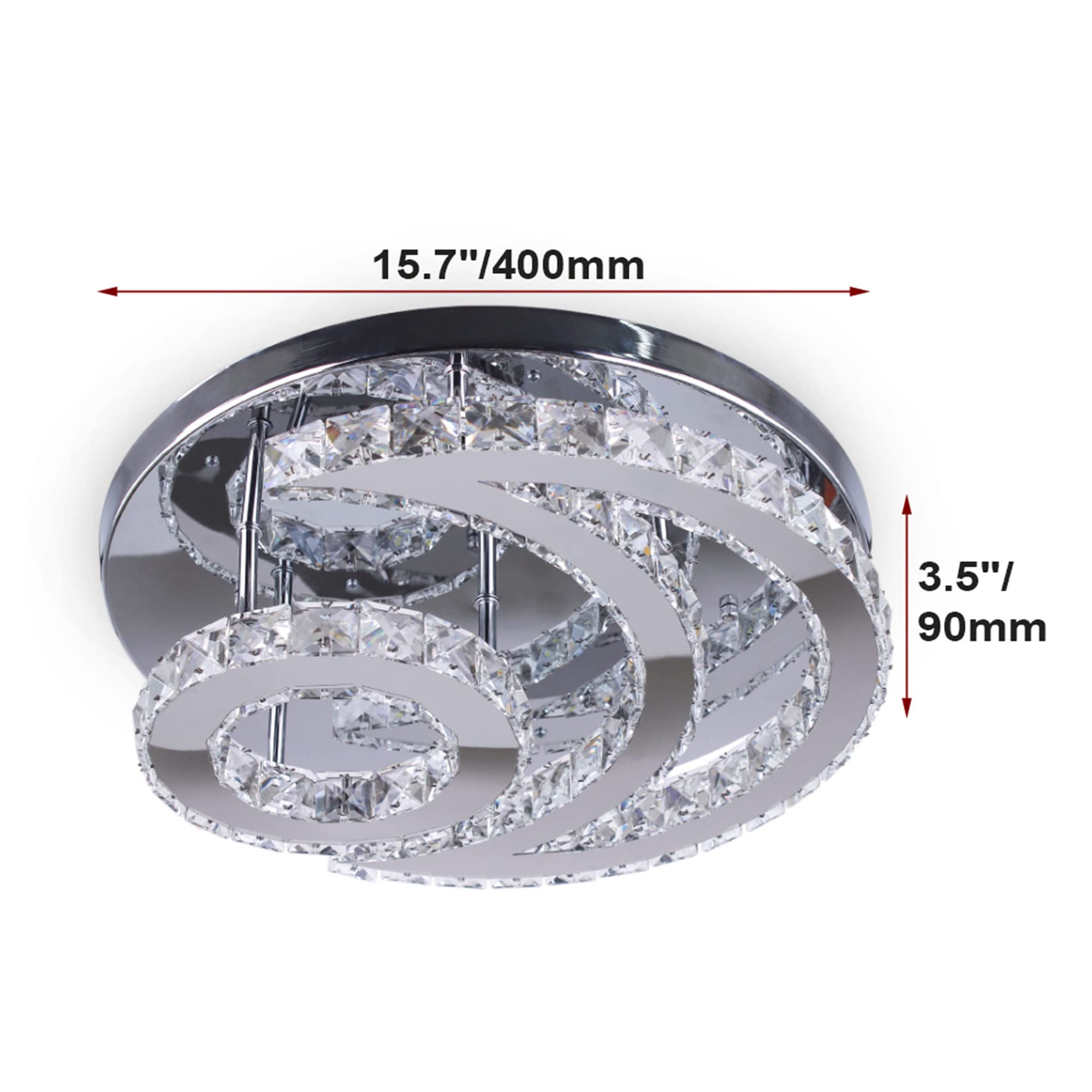 CXGLEAMING Modern Crystal Chandelier LED Flush Mount Light Fixture 15.7in Dimmable Moon Shape Stainless Steel Dimmable-moon Model CX-MC013-KB
