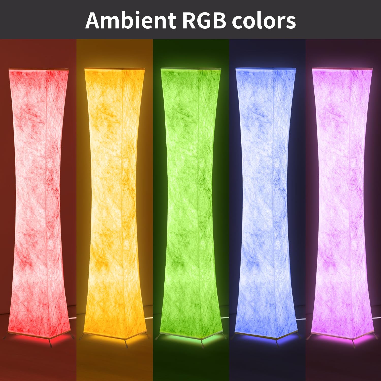 BLUEYE Floor Lamp, 60in RGBW Color Changing, 1800 Lumens, E26 Base, Remote Control, White, Model FL22008