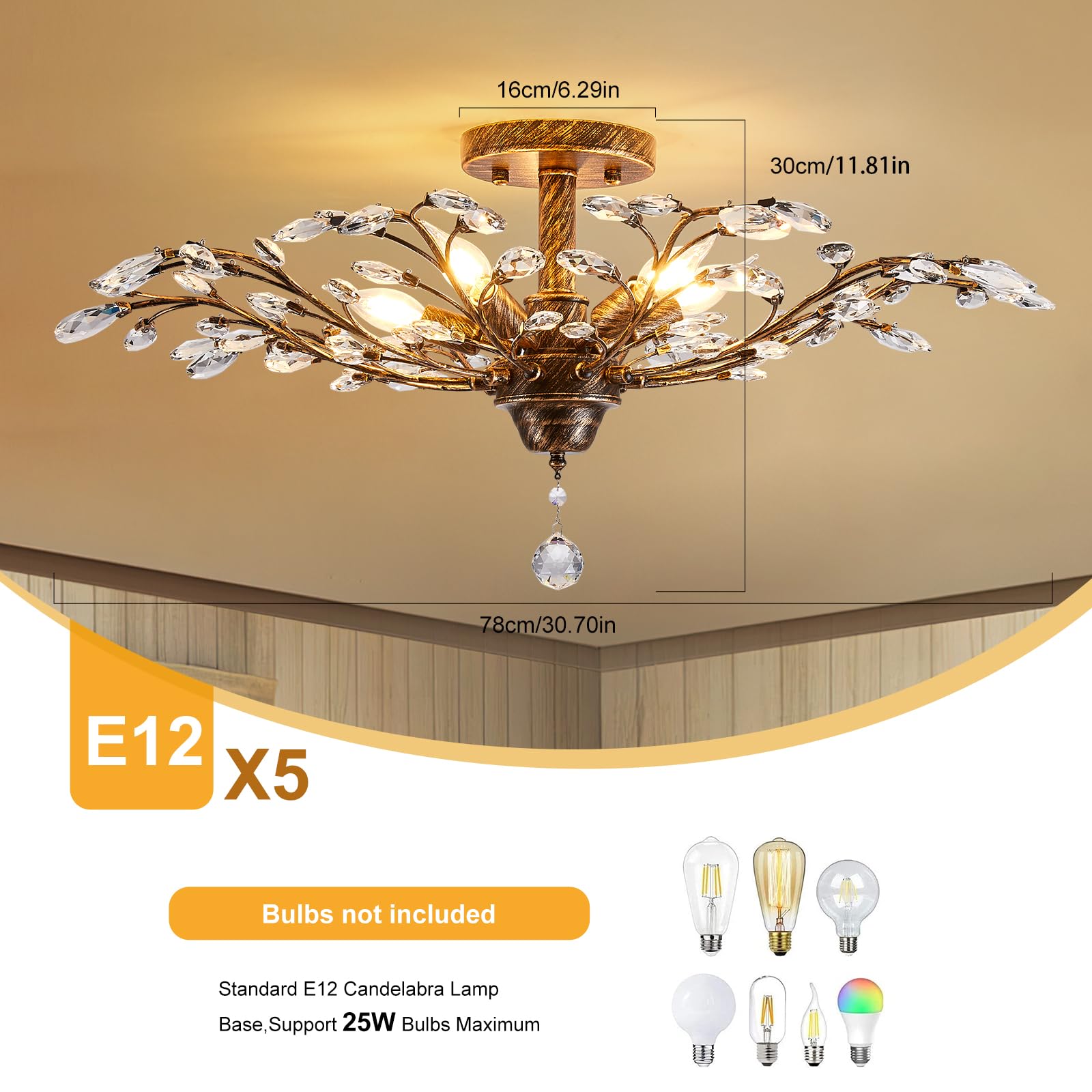 Ganeed Vintage Crystal Chandelier 5-Light Ceiling Light Fixture Bronze 1004-5br for Living Room Dining Room Kitchen