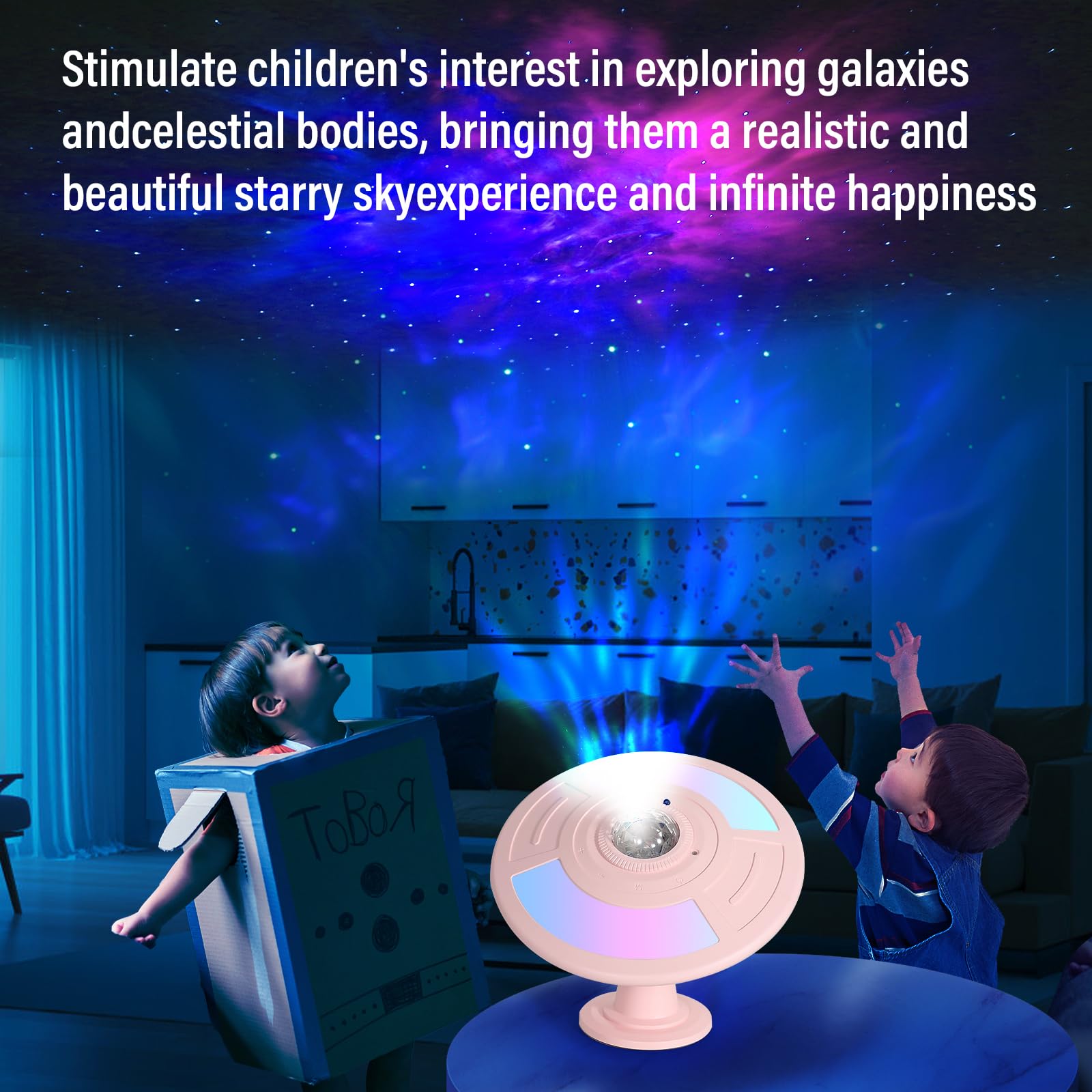 HASULL UFO Galaxy Projector Lamp - RGB Color-Changing, USB Charging, Auto Focus, Pink, Model zbc, Perfect for Kids' Room & Party Decor