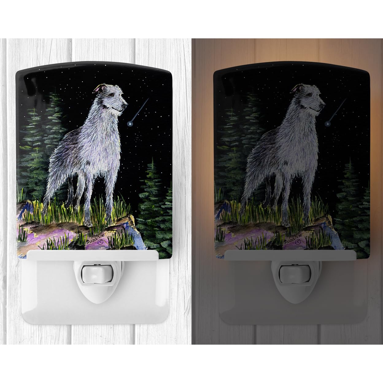 Carolines Treasures Ceramic Night Light, Starry Night Scottish Deerhound, UL-Certified, 6x4x3 inches, Multicolor, Model SS8493CNL