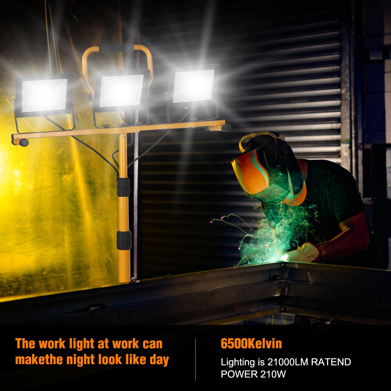 Wufoty Work Light Rugged, Easy To Use, 21,000 Lumen Work Light Stand, 3 Adjustable Led Work Light Heads Collapsible Tripod, 6,50