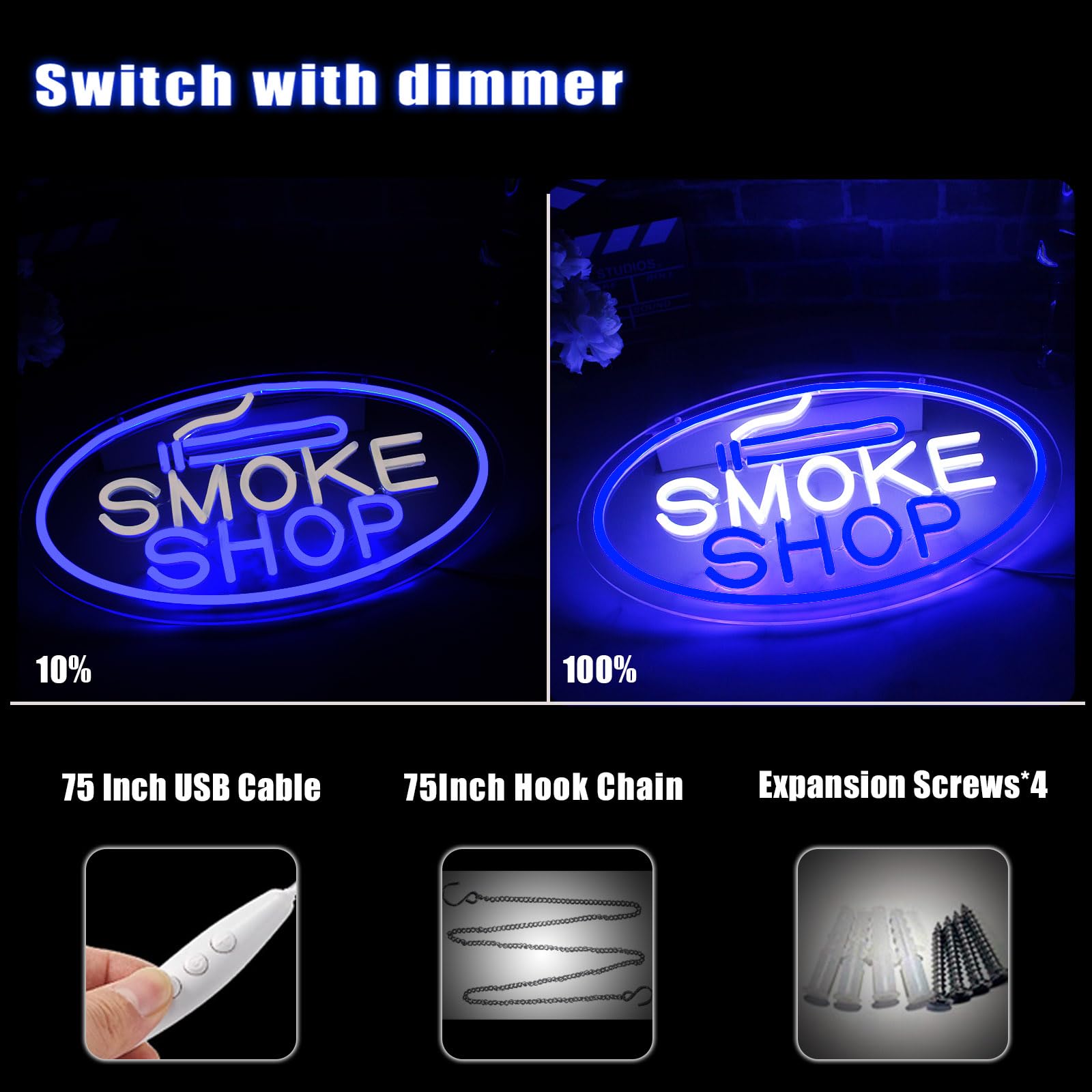 LeDigPig LED Neon Sign for Wall Décor, Dimmable, 16.8inx9.6in, Blue White