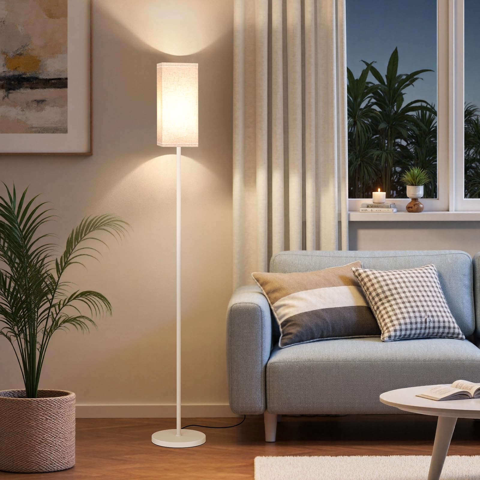 GOEBLESON Floor Lamp, Modern Pole Lamp with Foot Switch, ETL Listed, Metal, White and Beige, Model WE07LD05