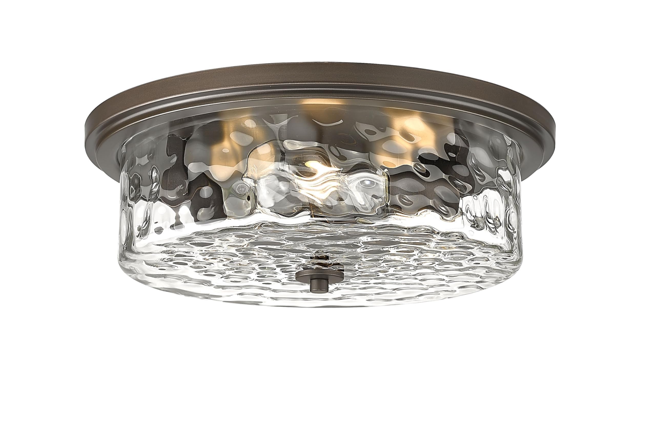 Odeums 16&quot; Oil-Rubbed Bronze Industrial Flush Mount Ceiling Light, 3-Light Hammered Glass Fixture