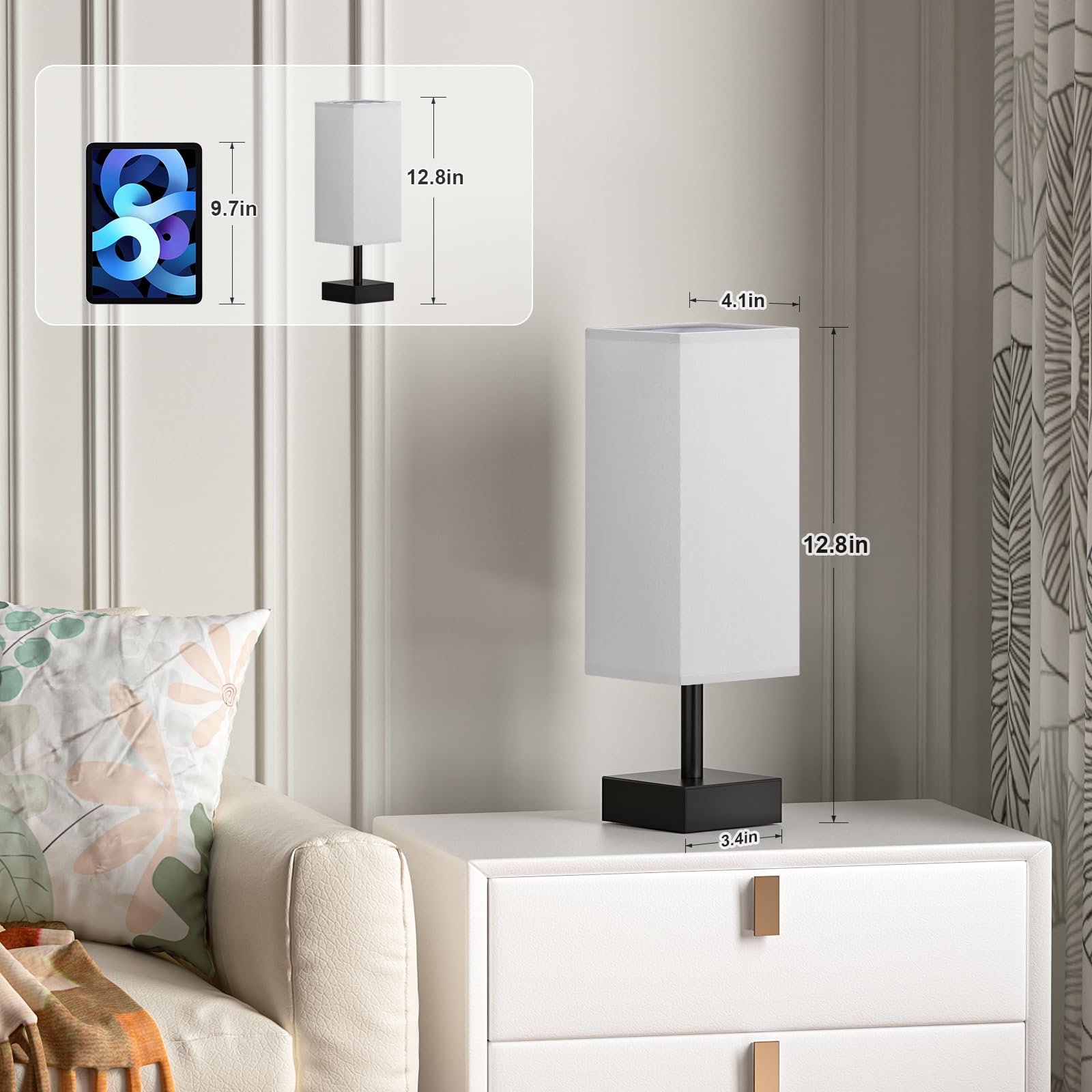 Aooshine Gray Small Table Lamp - Bedside Lamp For Bedroom, Minimalist Nightstand Lamp With Silver Base, Desk Lamp For Kids Room