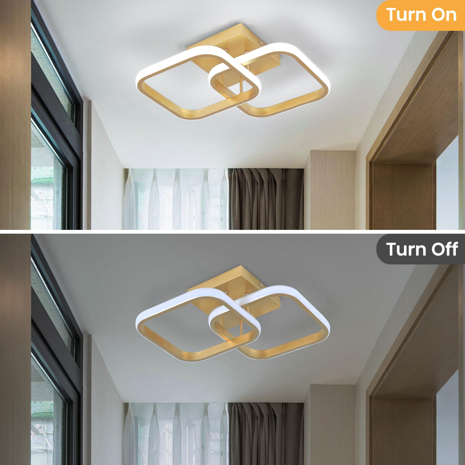 Caneoe 2 Packs Led Ceiling Light Fixture Modern Hallway Light Fixtures Ceiling Lighting Square Close To Ceiling Lights For Bathroom Bedroom Kitchen Balcony Stair Small Hallway Lamp (Gold)