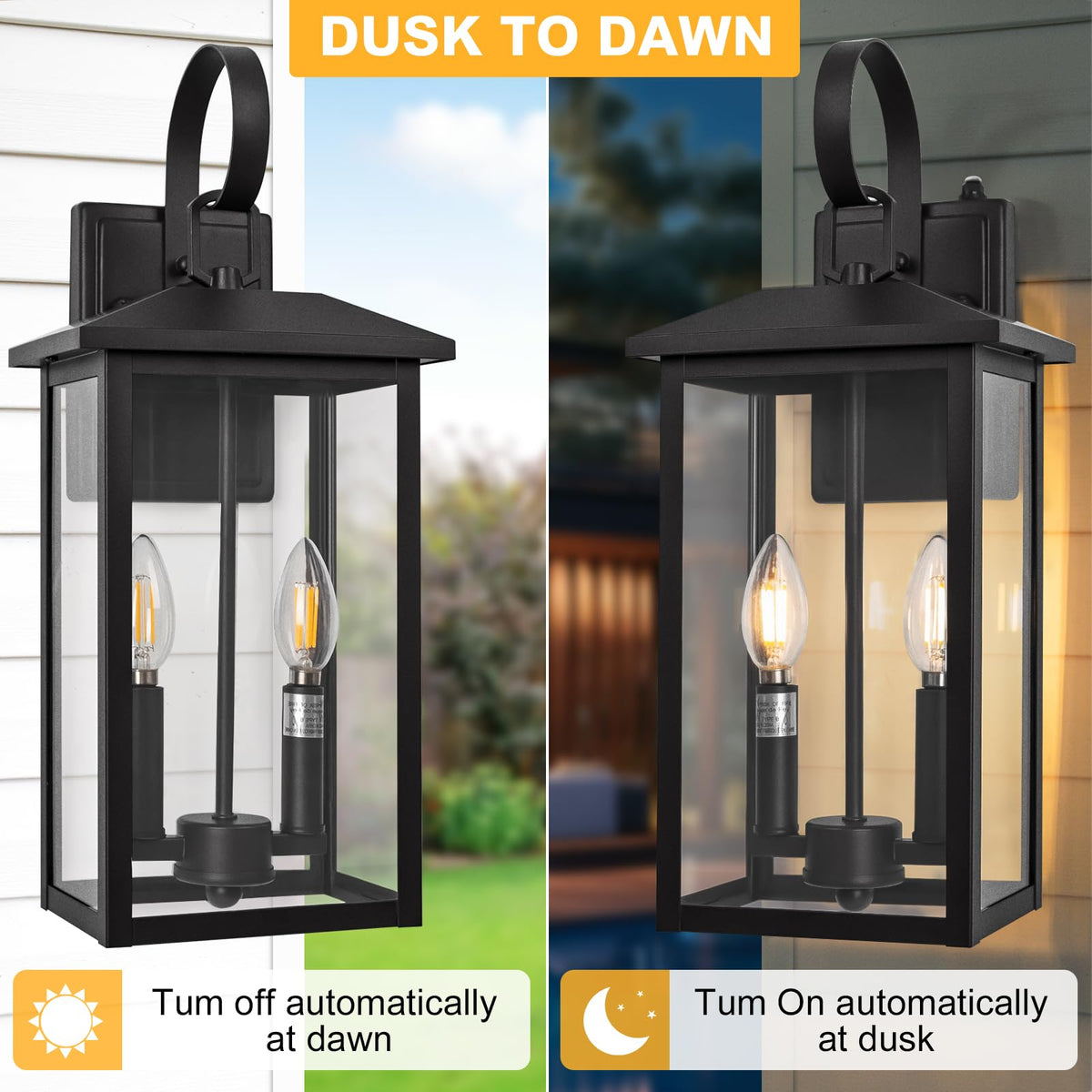 Large Outdoor Light Fixtures Black, Dusk To Dawn Outdoor Lighting, 2-L ...