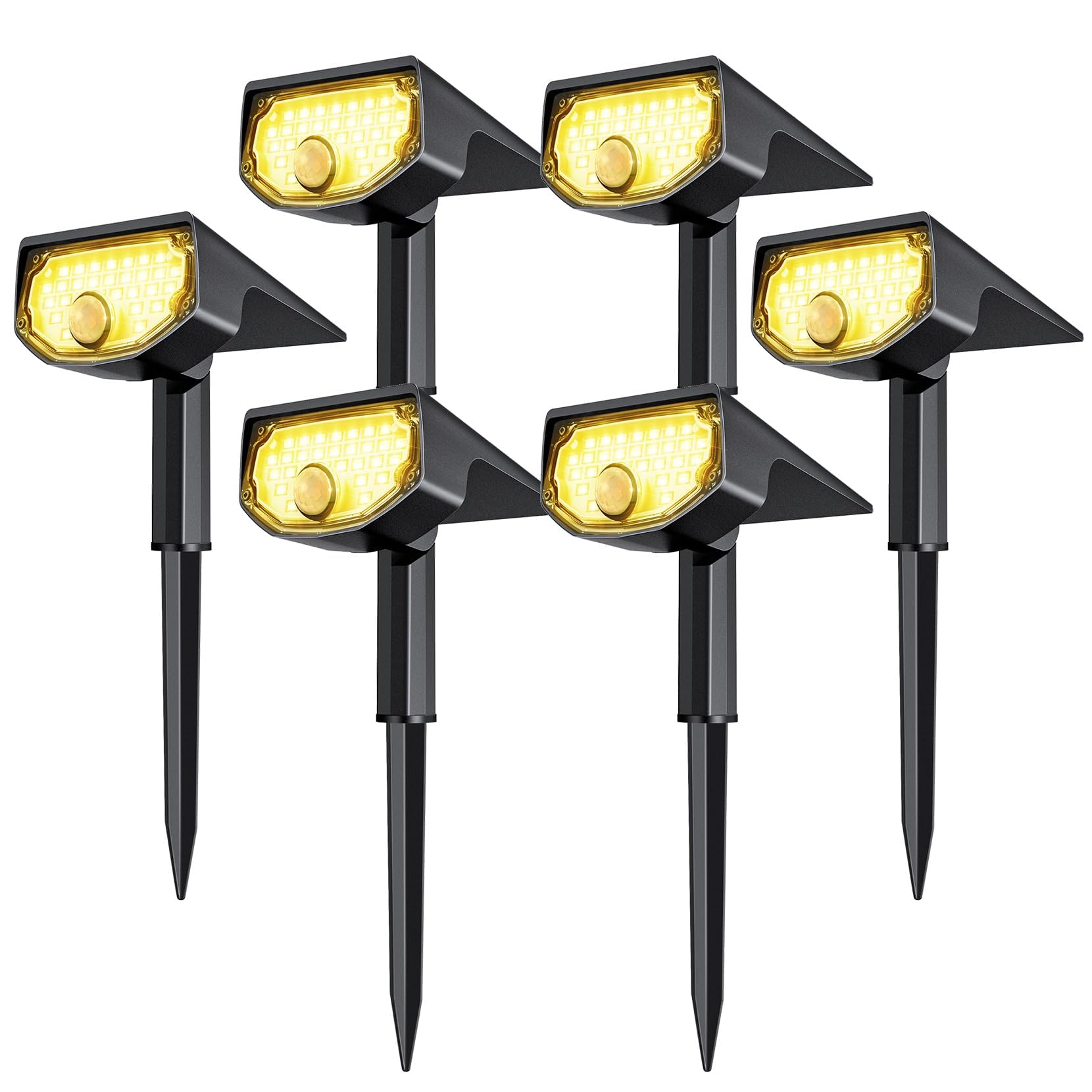 AloftSun Solar Motion Sensor Outdoor Lights, 30 LED, 3 Modes, Waterproof, 6 Pack, Warm White, Model 239A