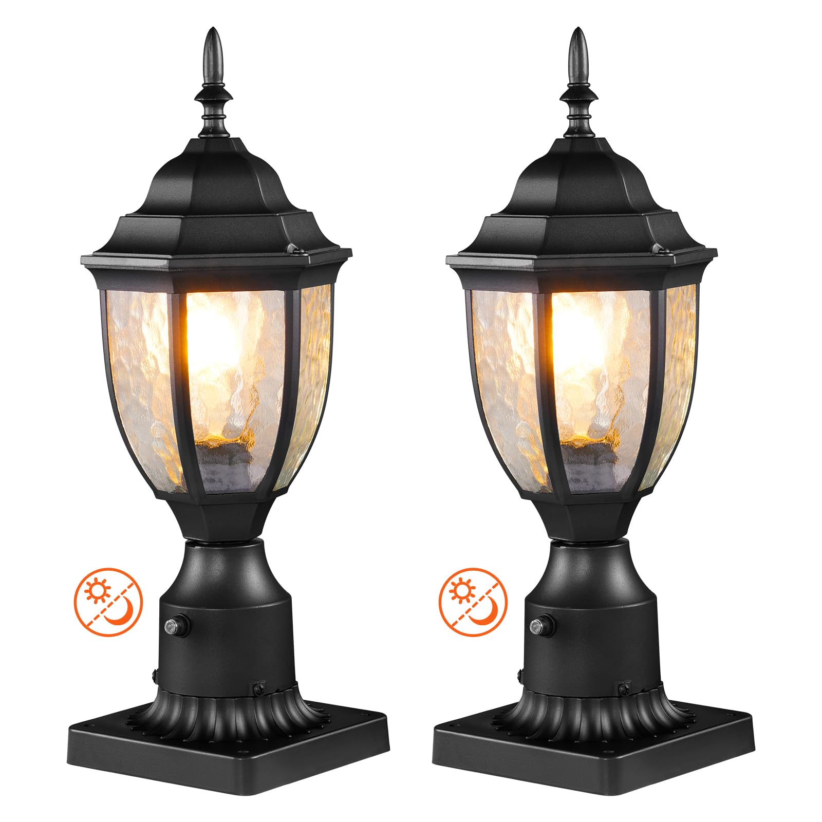 VEVOR 2 Pack Dusk to Dawn Outdoor Post Light, 16.93 in, Waterproof Lamp Post Light Fixtures with 3.5 in Pier Mount Base Glass Sh