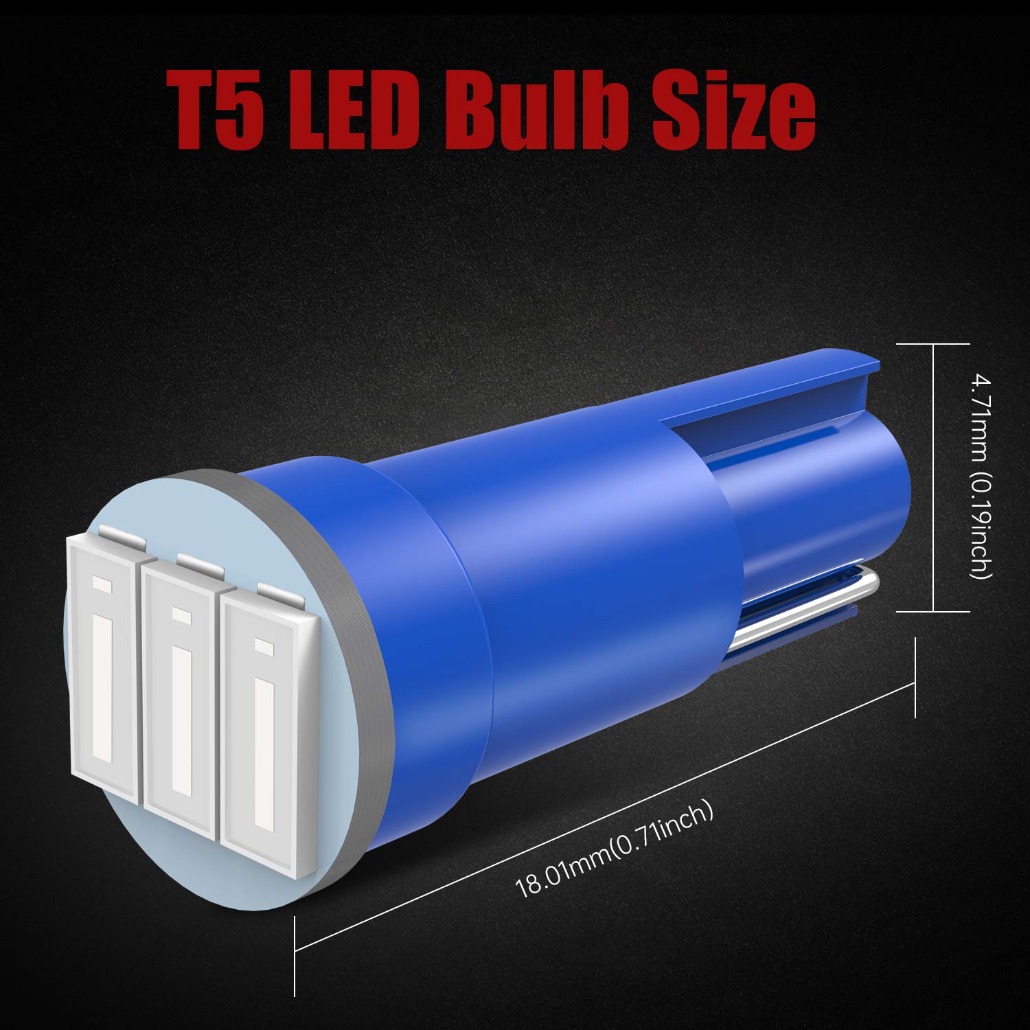 Cciyu 20 Pack Blue T5 Wedge 3-3014 Smd Led 74 37 286 18 Dashboard Gauge Light Bulbs 12V W/Twist Socket
