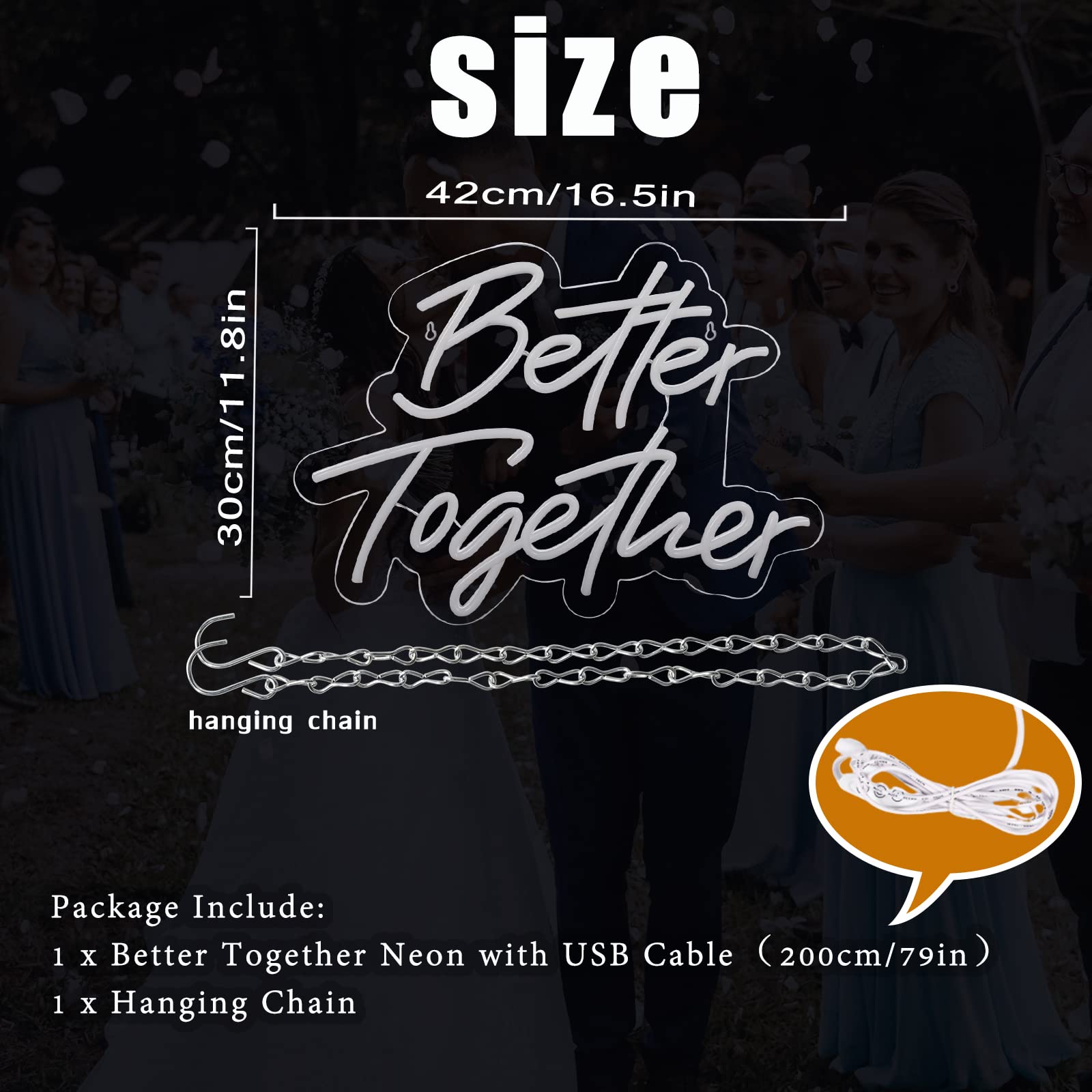 BerniceKelly Better Together Neon Sign, Warm White LED Light, Model AW-12, Wedding Party Decoration