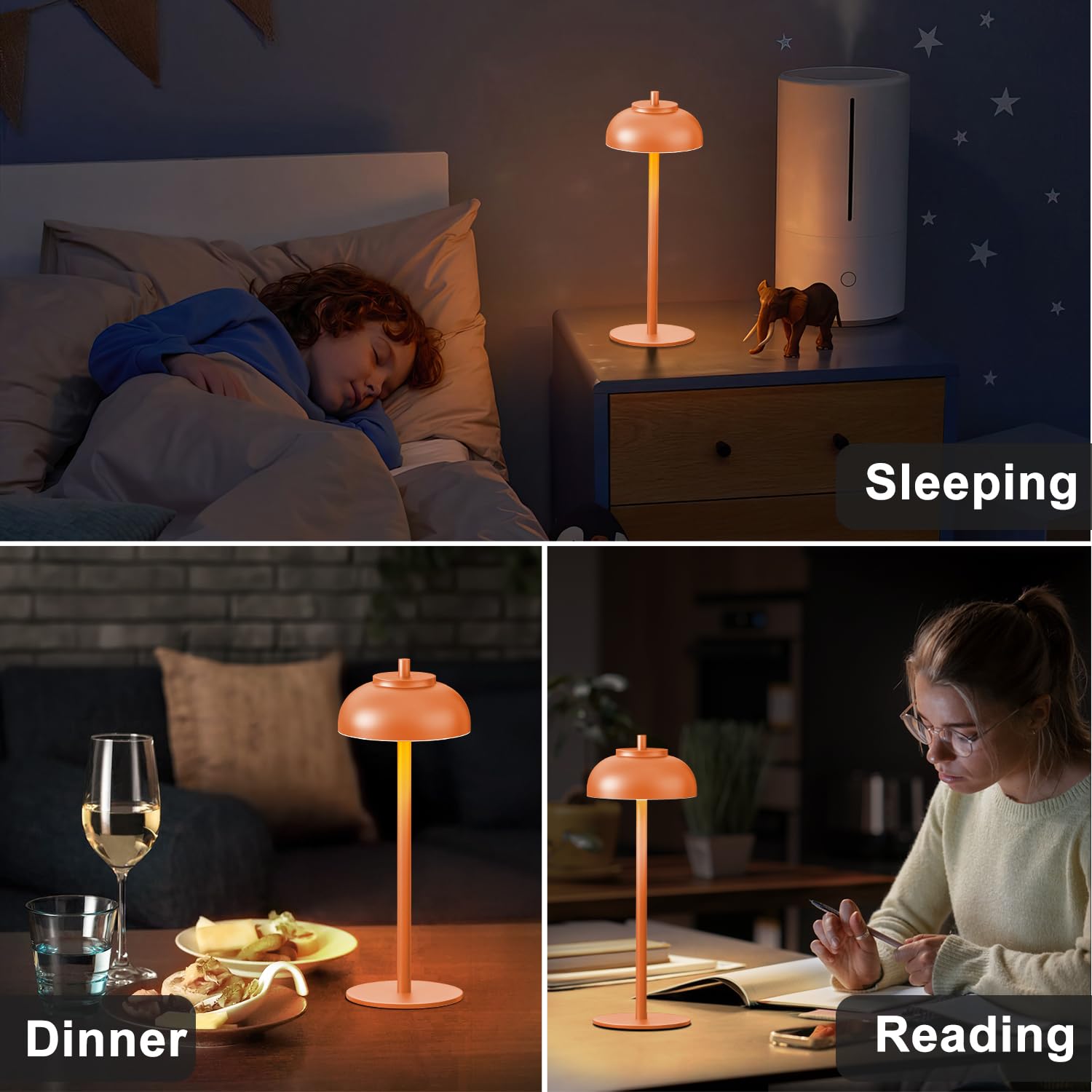 Moragin Orange Table Lamp Set of 2, Rechargeable, IP65 Waterproof, Touch Control & Dimmable, Metal, Model: Moragin-pingdi
