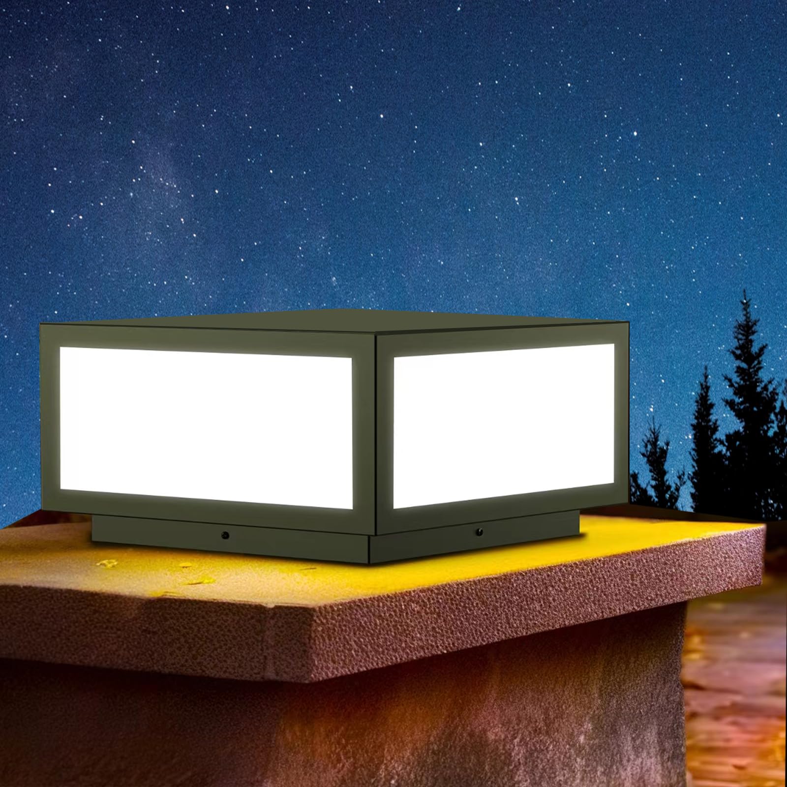 JHOTEC Outdoor Modern Post Light, LED Fence Deck Cap Light High Voltage Wired Lantern Column Lamp for Flat Surface Patio Garden 