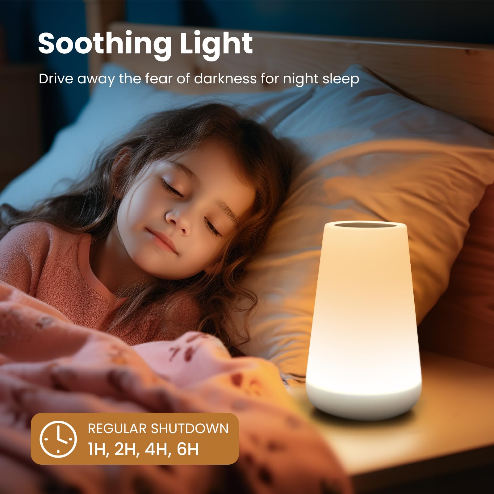 THAUSDAS Touch Lamp - Portable Dimmable Bedside Lamp with USB Charging, 5-Level Warm White & 13 Color RGB, Model NL-W01, 2-White