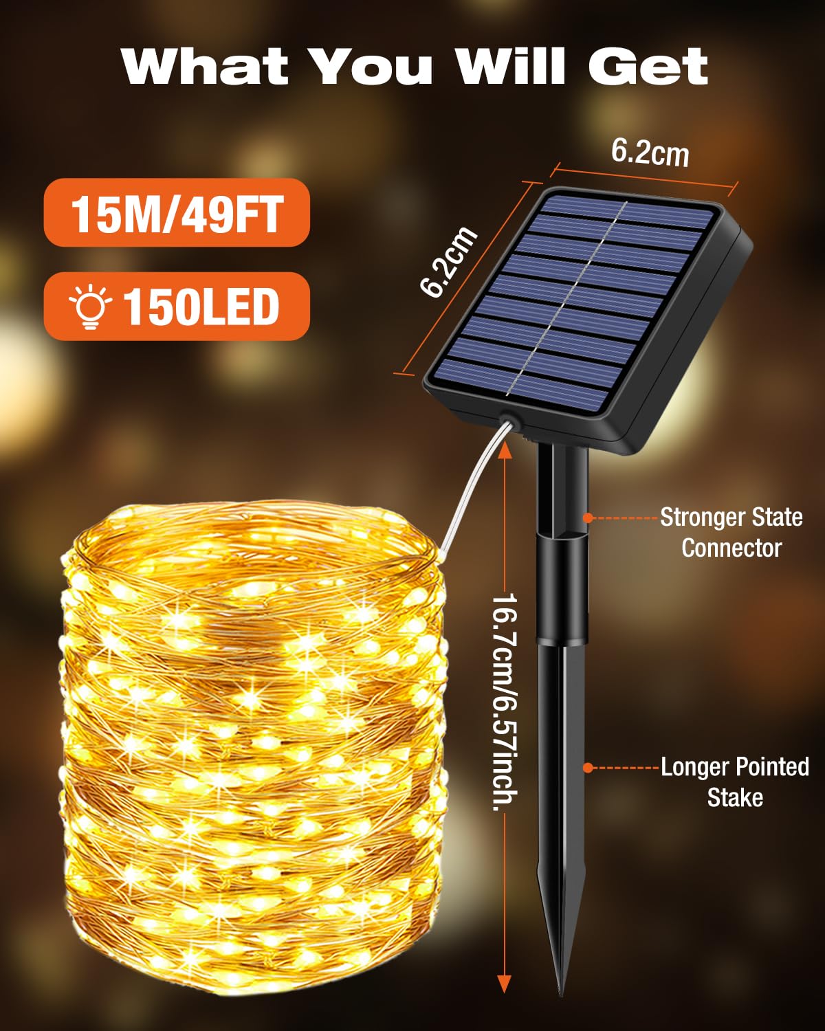 Bitjam 1 Pack Solar Fairy Lights For Outside Waterproof  49Ft/15M 150Led Solar String Lights Outdoor 8 Modes Solar Twinkle Lights For Garden Yard Christmas Tree Wedding Party Decor  Warm White