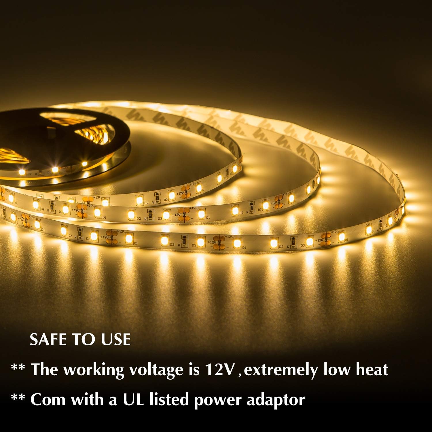 GUOTONG Warm LED Strip Lights, Waterproof 300 SMD 2835, 12V Flexible Ribbon, 16.4ft, Yellow, Kitchen/Outdoor Lighting