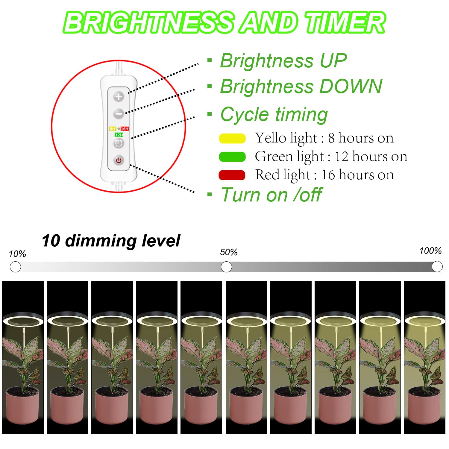 yadoker LED Grow Light Full Spectrum, Adjustable Height, Automatic Timer, 2 Pack, Matte Black, Model 16-BK-2PACK