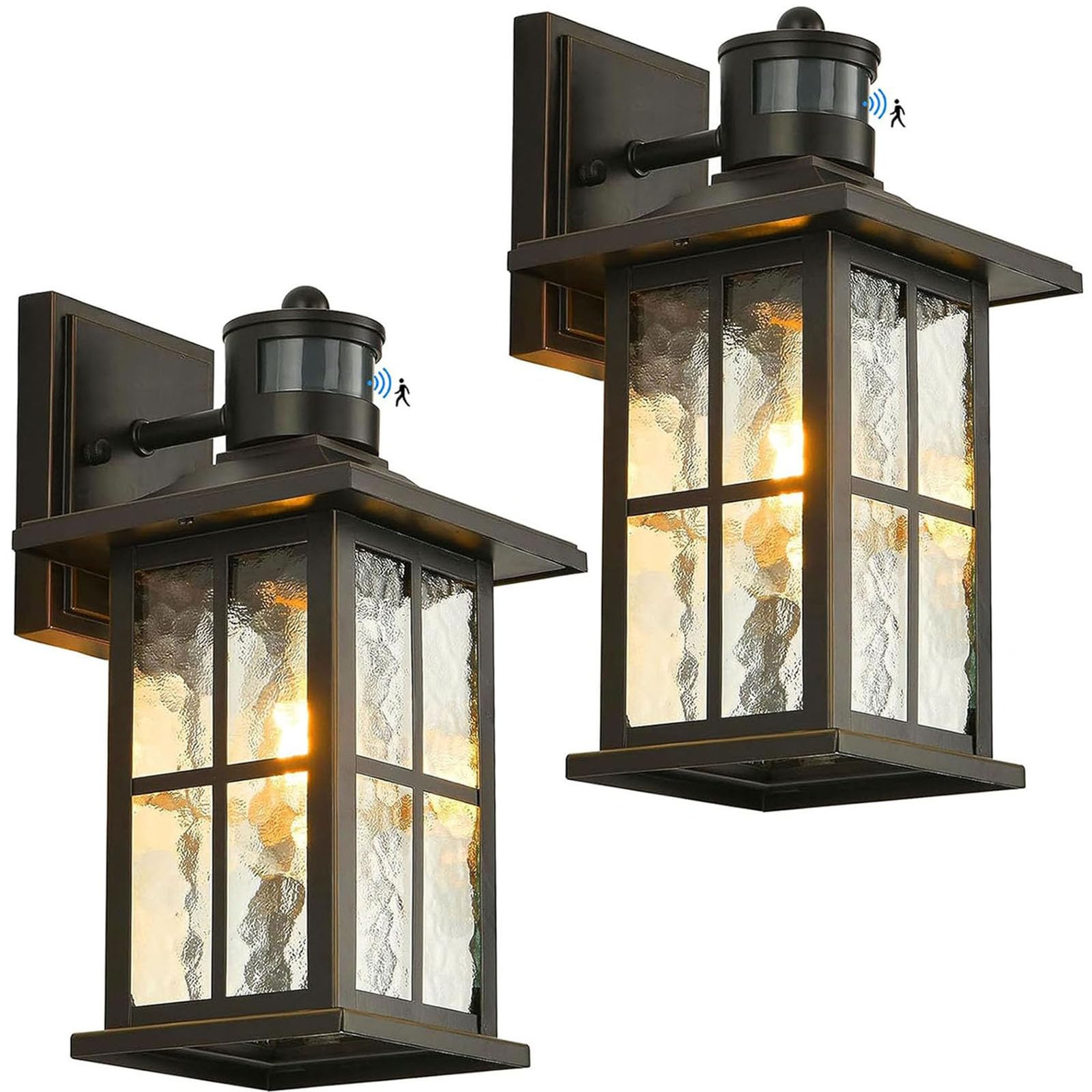 FLEDAVID 2 Pack Motion Sensor Outdoor Porch Lights Dusk to Dawn Exterior Wall Lantern Black Outside Sconce Lighting Fixtures Wat