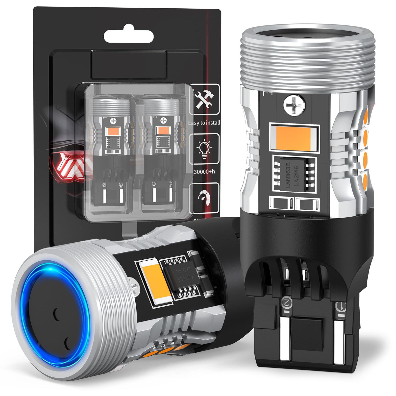 AINOSEIN LED Bulb Amber Turn Signal Light, 7440/7443, Built-in Resistor, CANBUS Error Free, Aluminum, 3570 Chips, Anti Hyper Flash