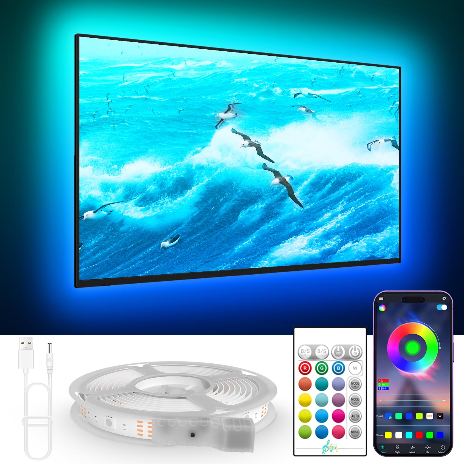 KANTUTOE TV Lights Behind, 19.68ft LED Lights for 55-85 Inch TV, RGB TV Backlight, Music Sync Bluetooth APP and Remote Control S
