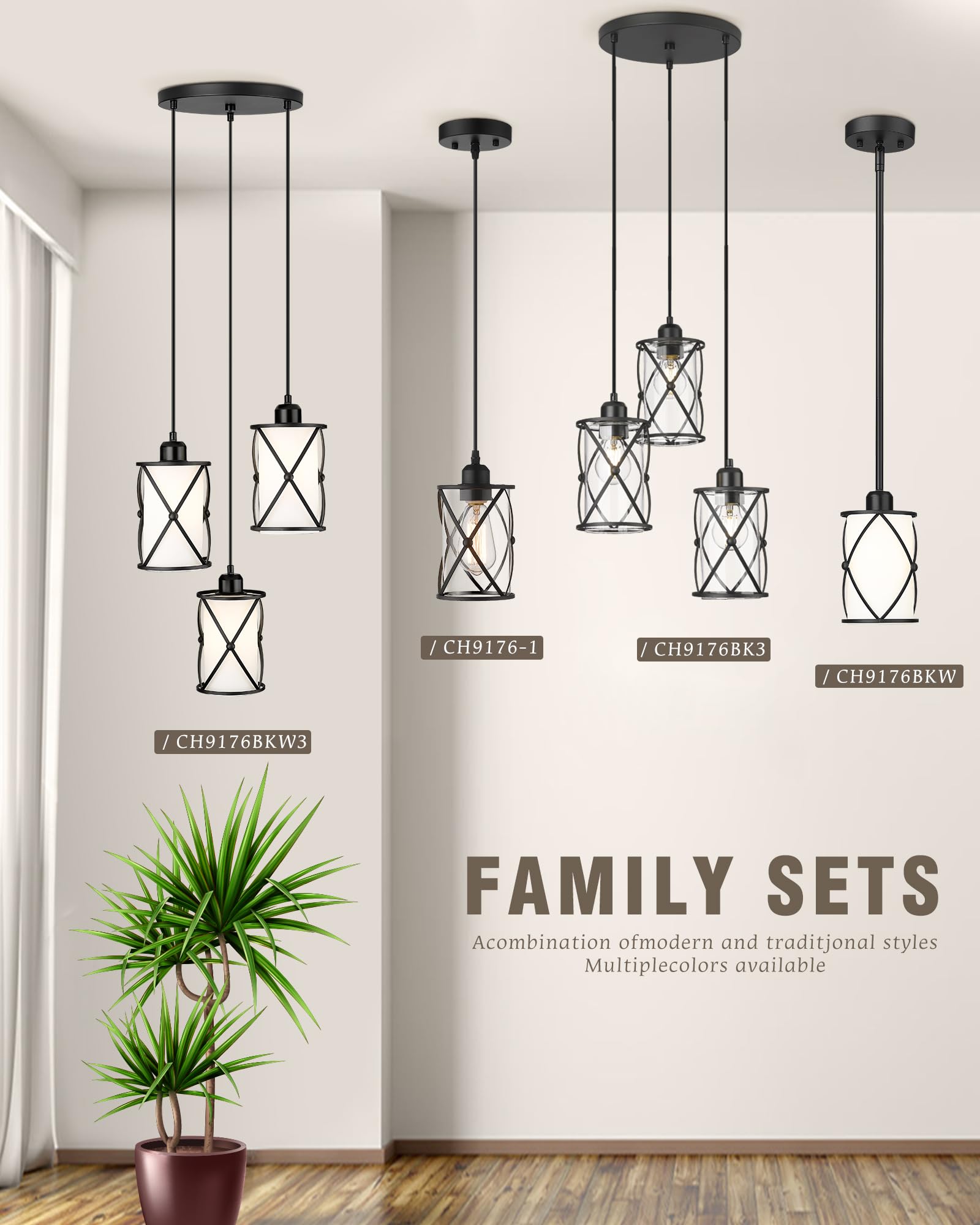 Osimir 3-Light Black Chandelier With Frosted Glass For Dining Room & Kitchen Island