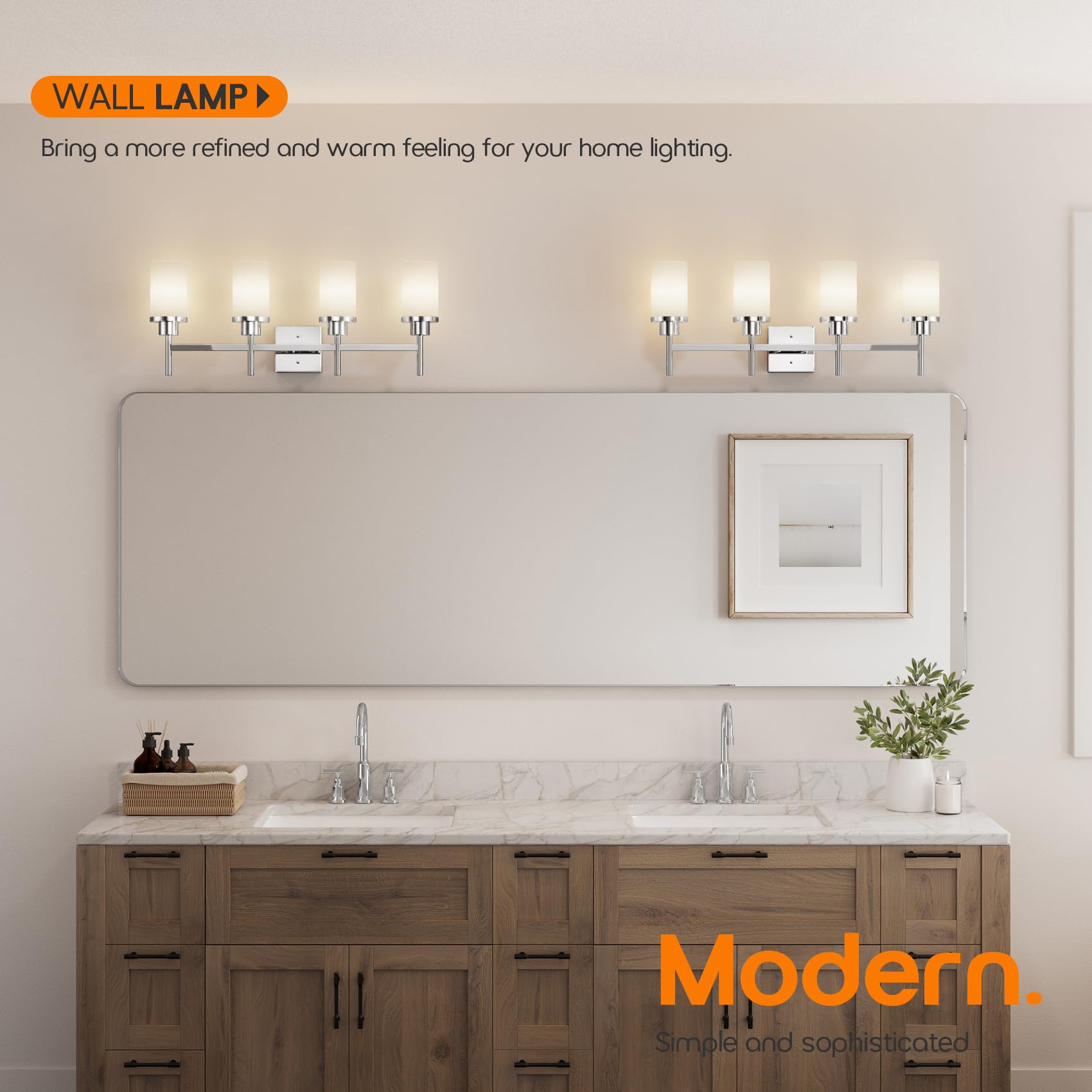 Aoneon 4-Light Vanity Lighting Fixtures With White Frosted Glass Shade  Polished Chrome Bathroom Wall Lamps Over Mirror For Bath Restroom Kitchen T001Ch-L4