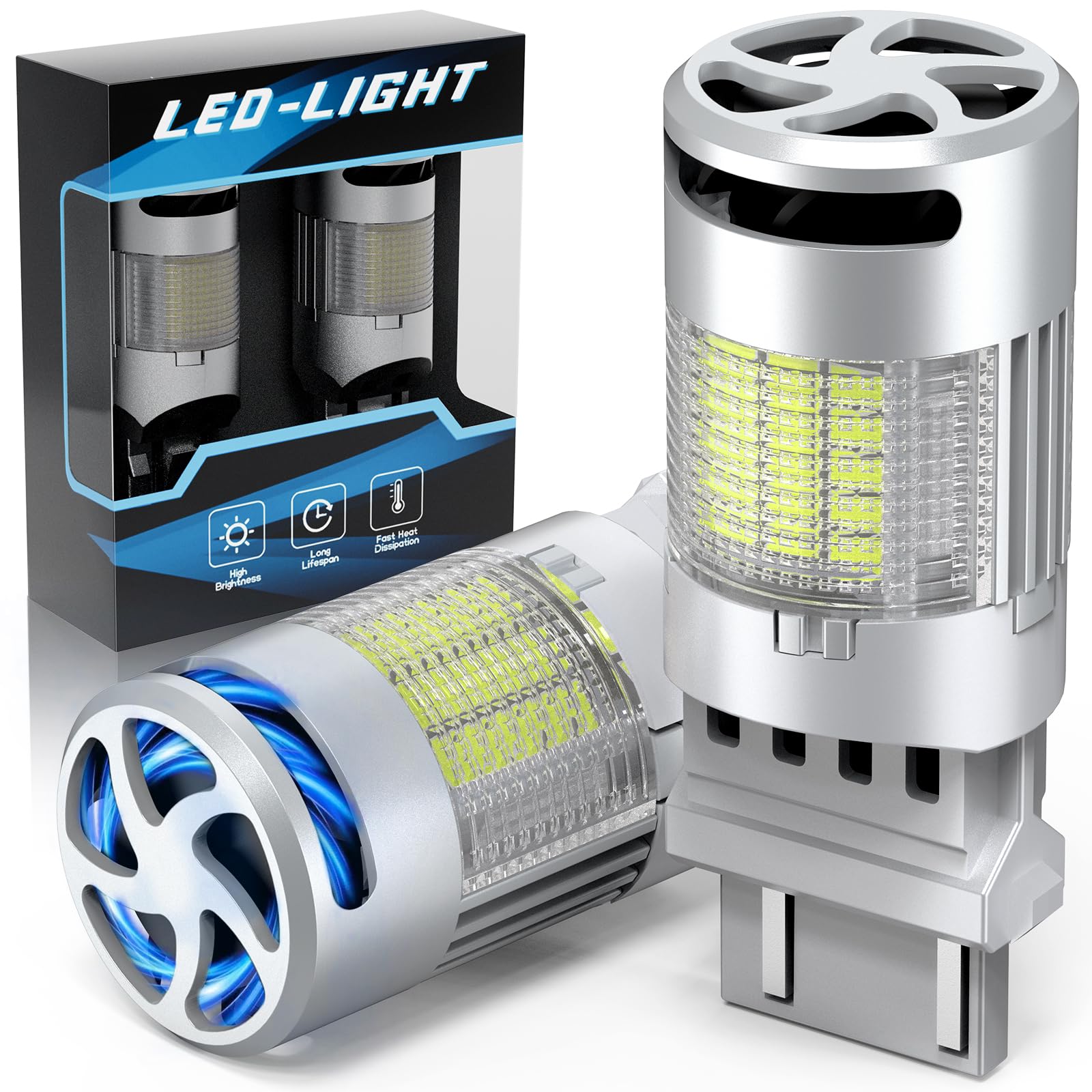 Ainosein 3156 3157 Led Bulb White With Built In Resistor & Turbo Fan For Reverse Light  Canbus Error Free Anti Hyper Flash For Drl Backup Light  Gift For Fathers Day  Pack Of 2