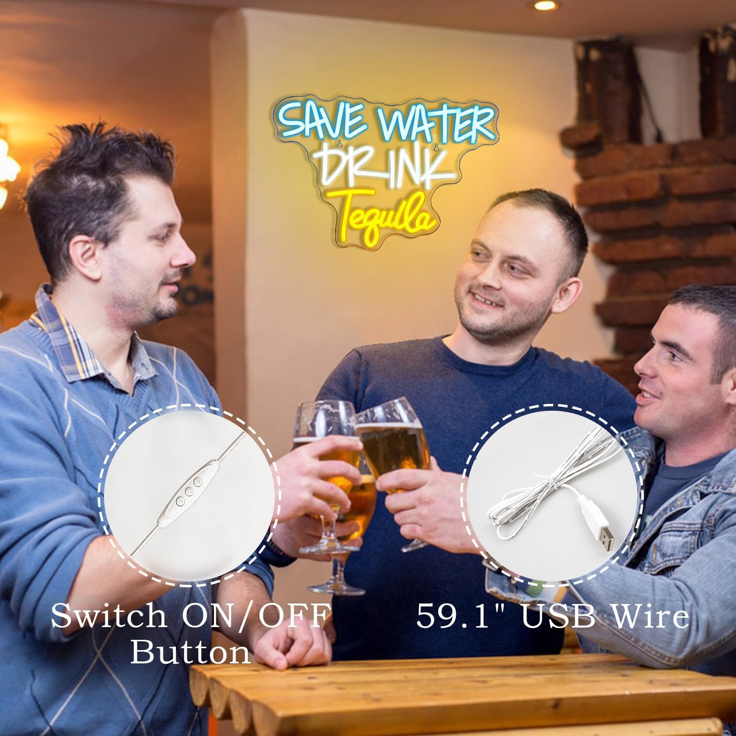 Faxfsign Save Water Drink Tequila Neon Sign Led Neon Lights For Wall Decor Usb Light Up Signs For Home Beer Bar Bedroom Restaurant Man Cave Cafe Bistro Club Party Decorations Gift