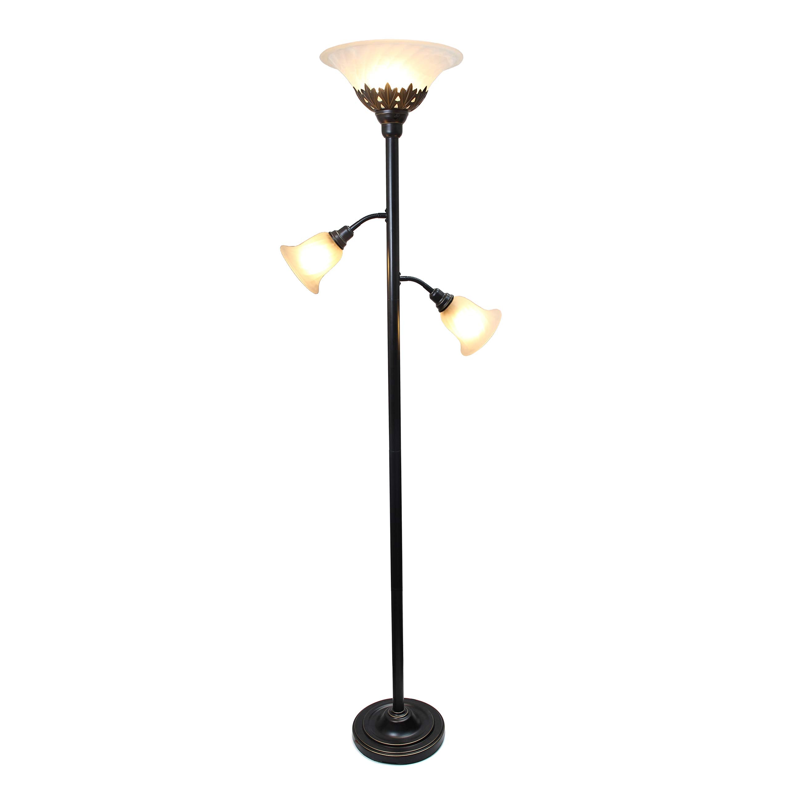 Elegant Designs LF2002-RBW Floor Lamp, 3 Light Scalloped Glass, Restoration Bronze, 13inL x 21.5inW x 71inH