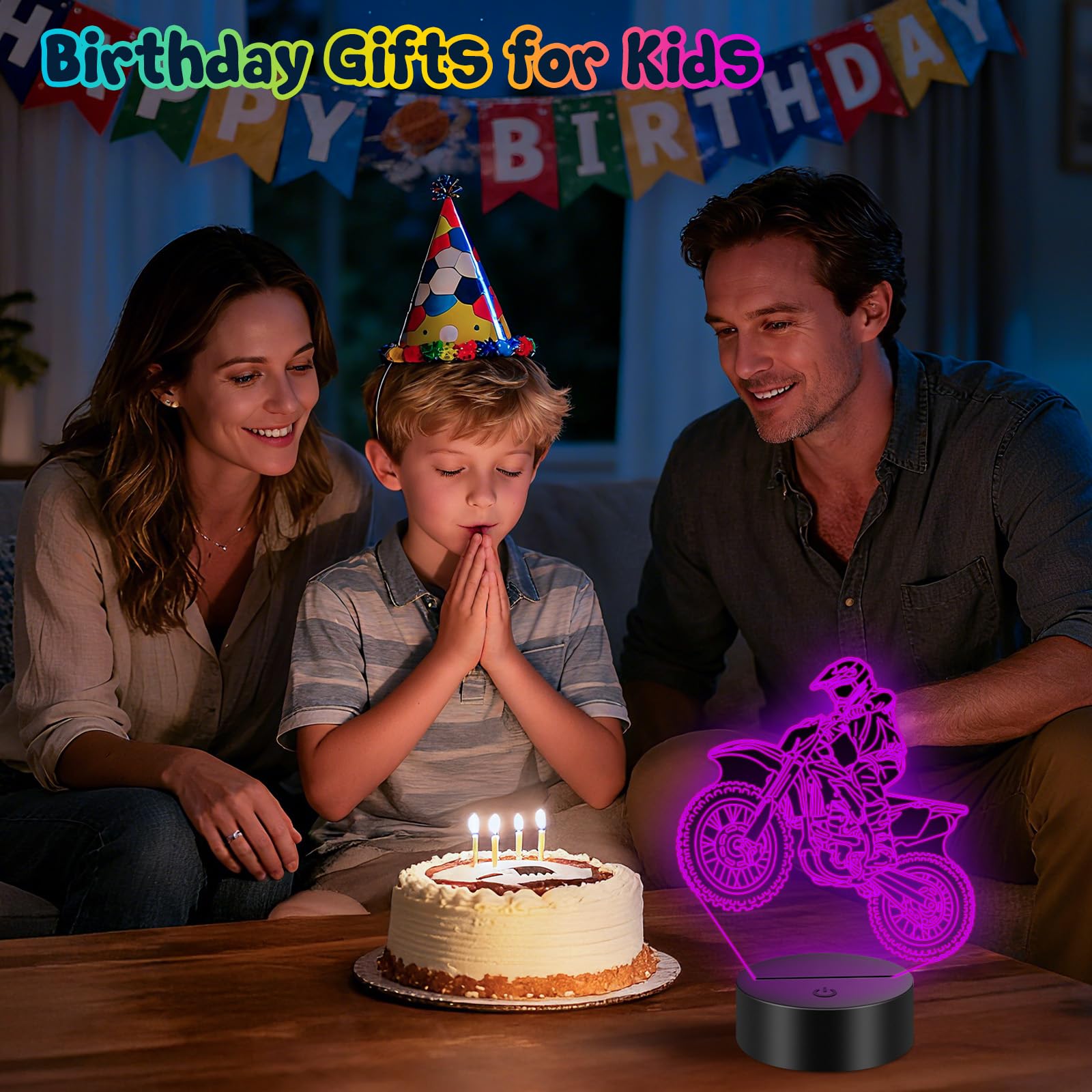 Linkax 3D Illusion Night Light & Soccer Gift For Teens  Boys & Kids - 8 To 12 Year Olds - Football Accessories & Room Decor (Bike)