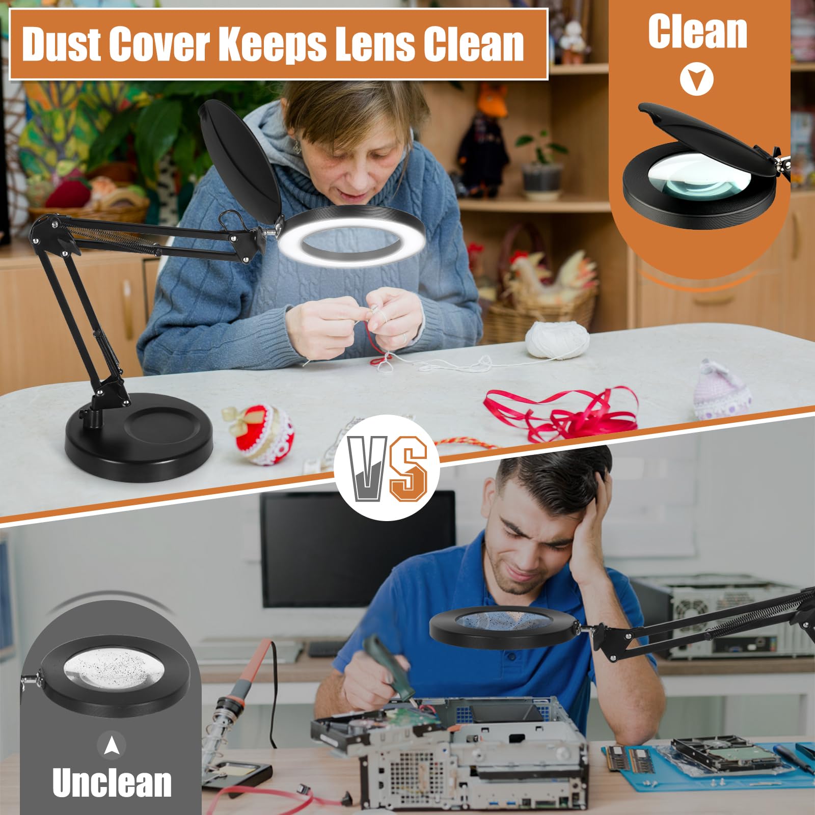 Veemagni 10X Magnifying Glass With Light And Stand, 2-In-1 Led Magnifying Desk Lamp With Clamp & Lens Cover, 3 Color Modes Stepl